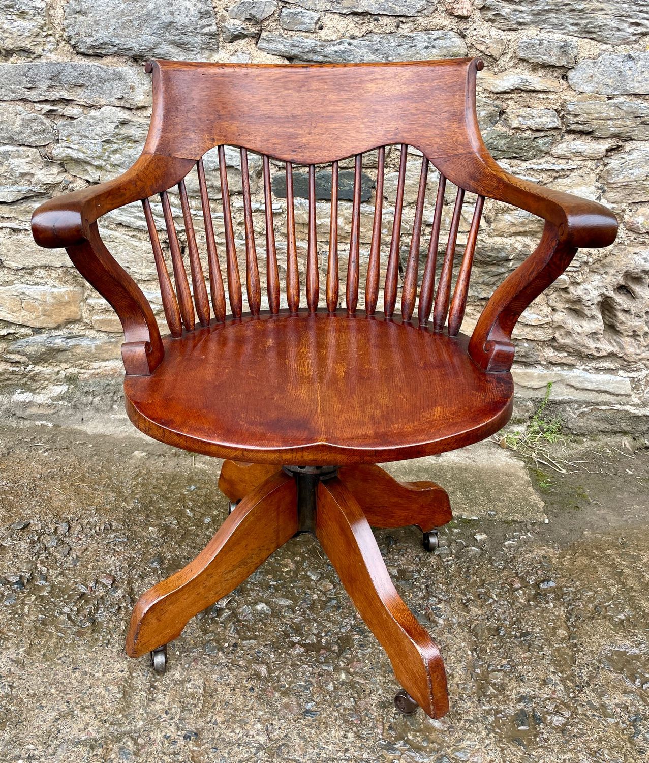 Antique Oak Swivel and Tilt Desk Chair