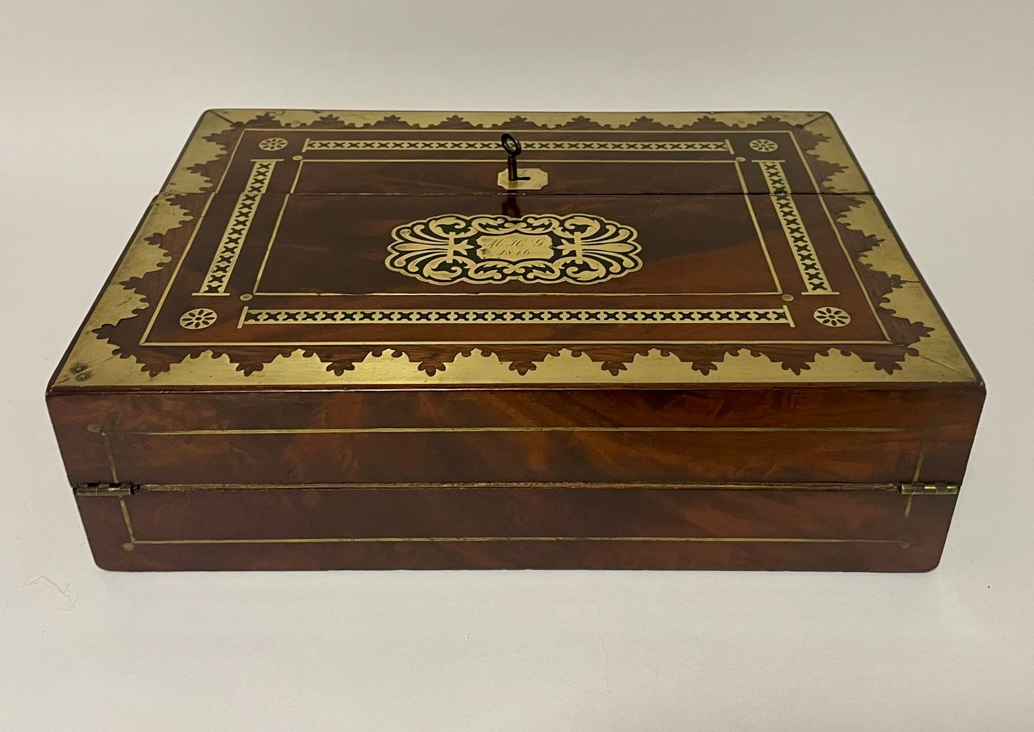 Antique Mahogany Brass Inlaid Writing Slope