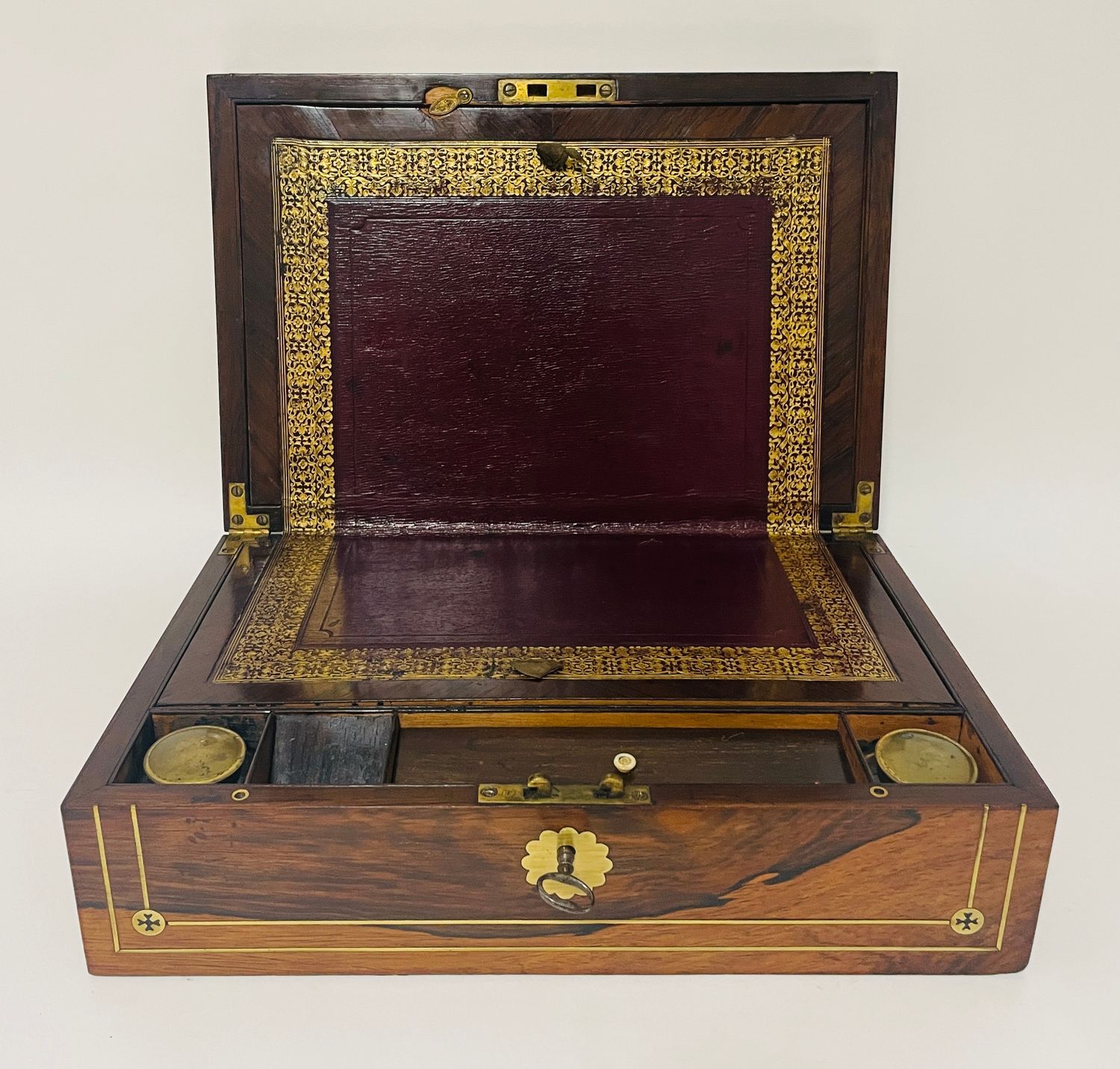 Georgian Rosewood Campaign Writing Slope with Candlesticks