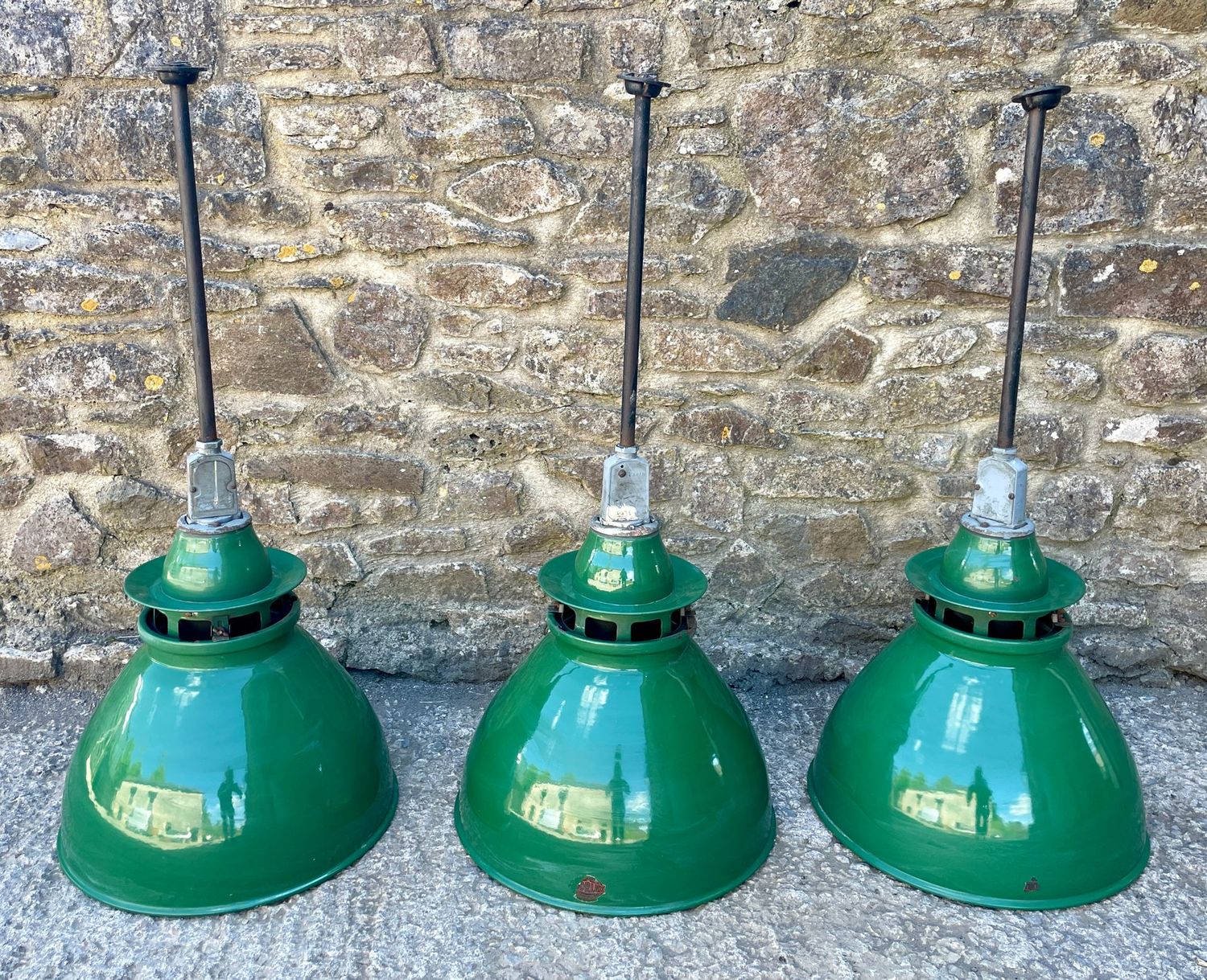 Large Thorlux Green Enamel Factory Pendant Light