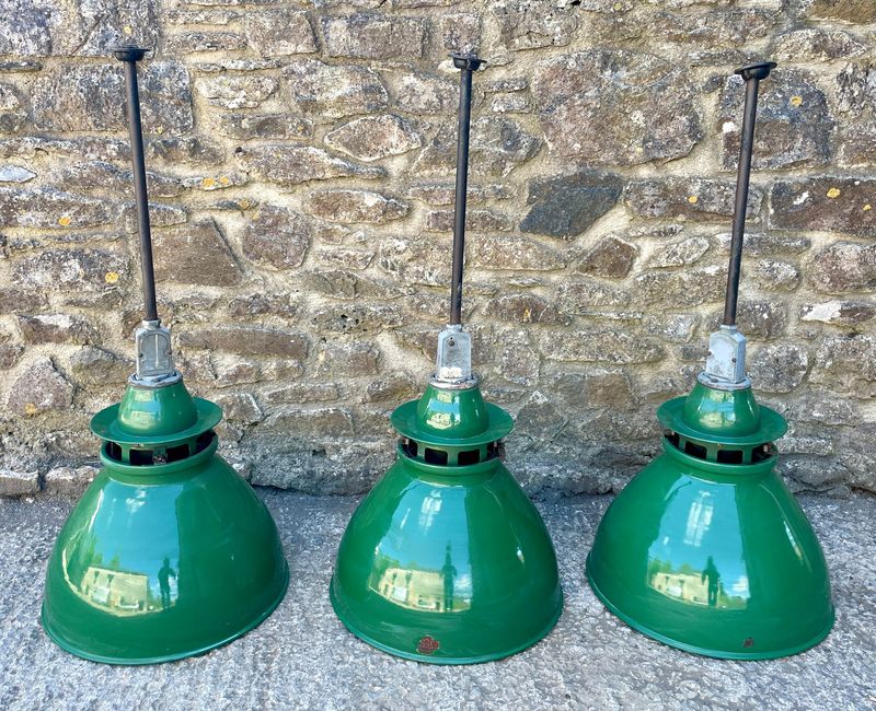Large Thorlux Green Enamel Factory Pendant Light