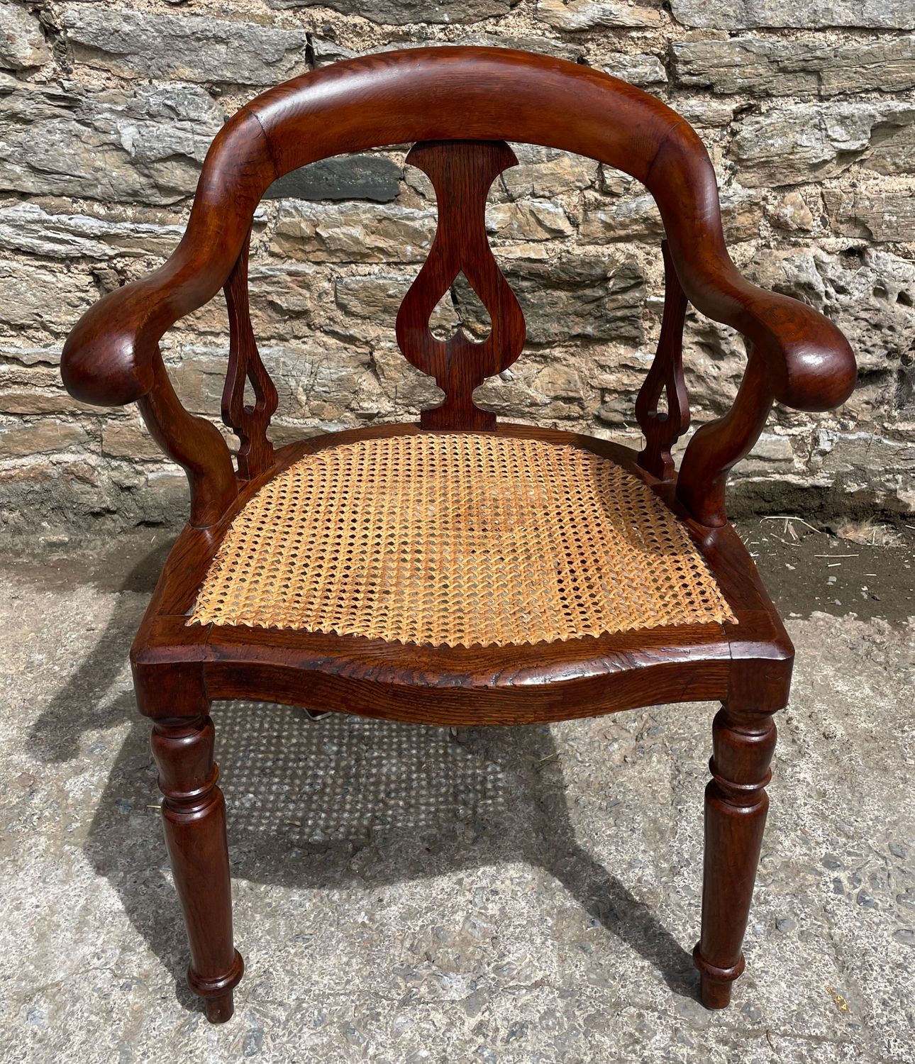 Victorian Oak Framed Cane Library Chair