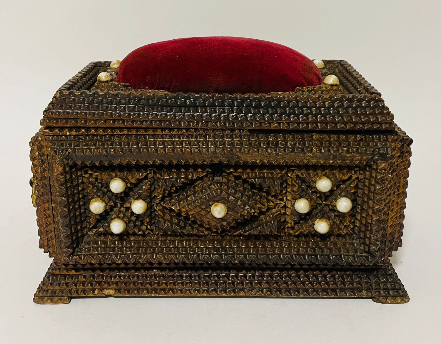 Antique Tramp Art Chip Carved Box