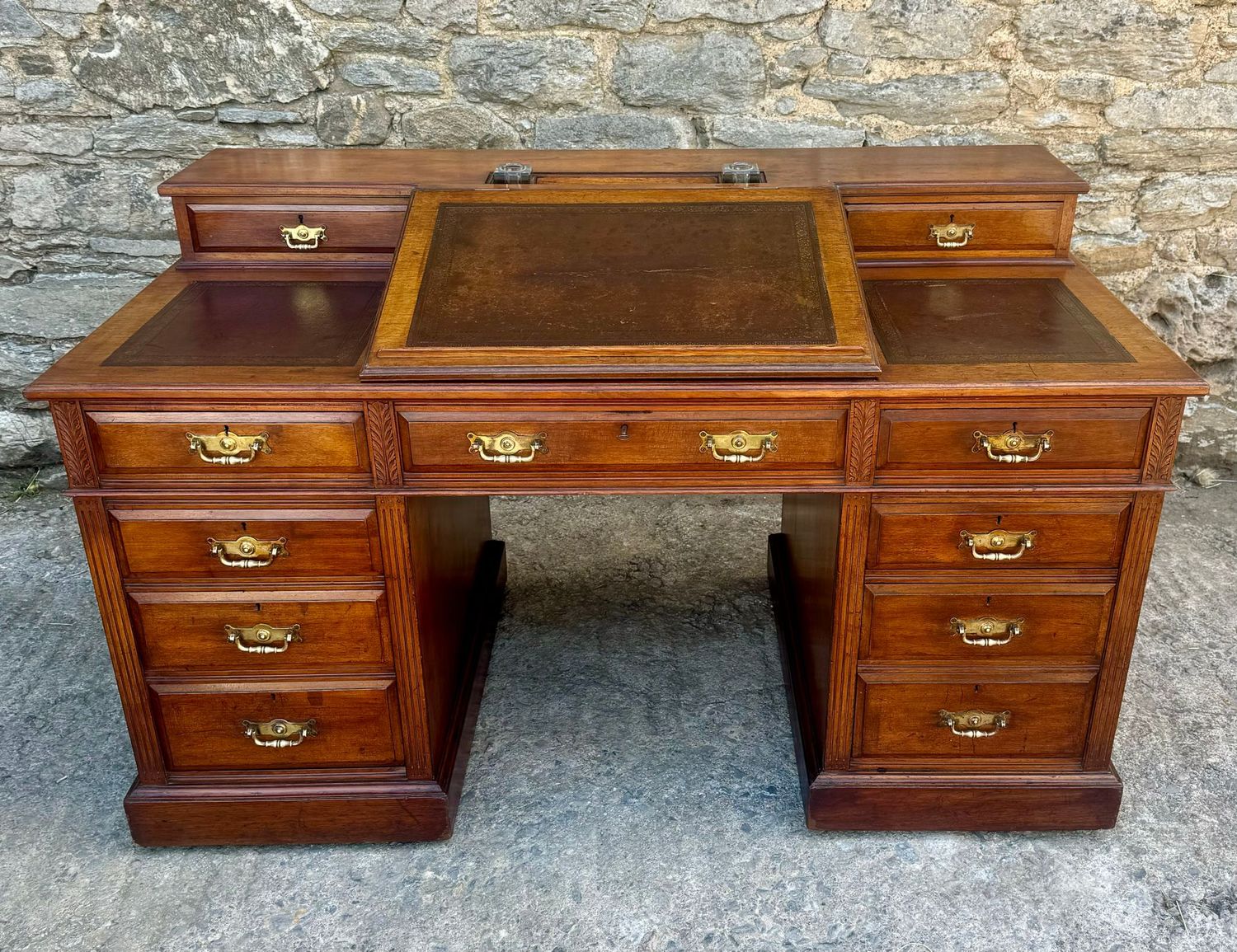 Large Edwardian Walnut Pedestal Desk