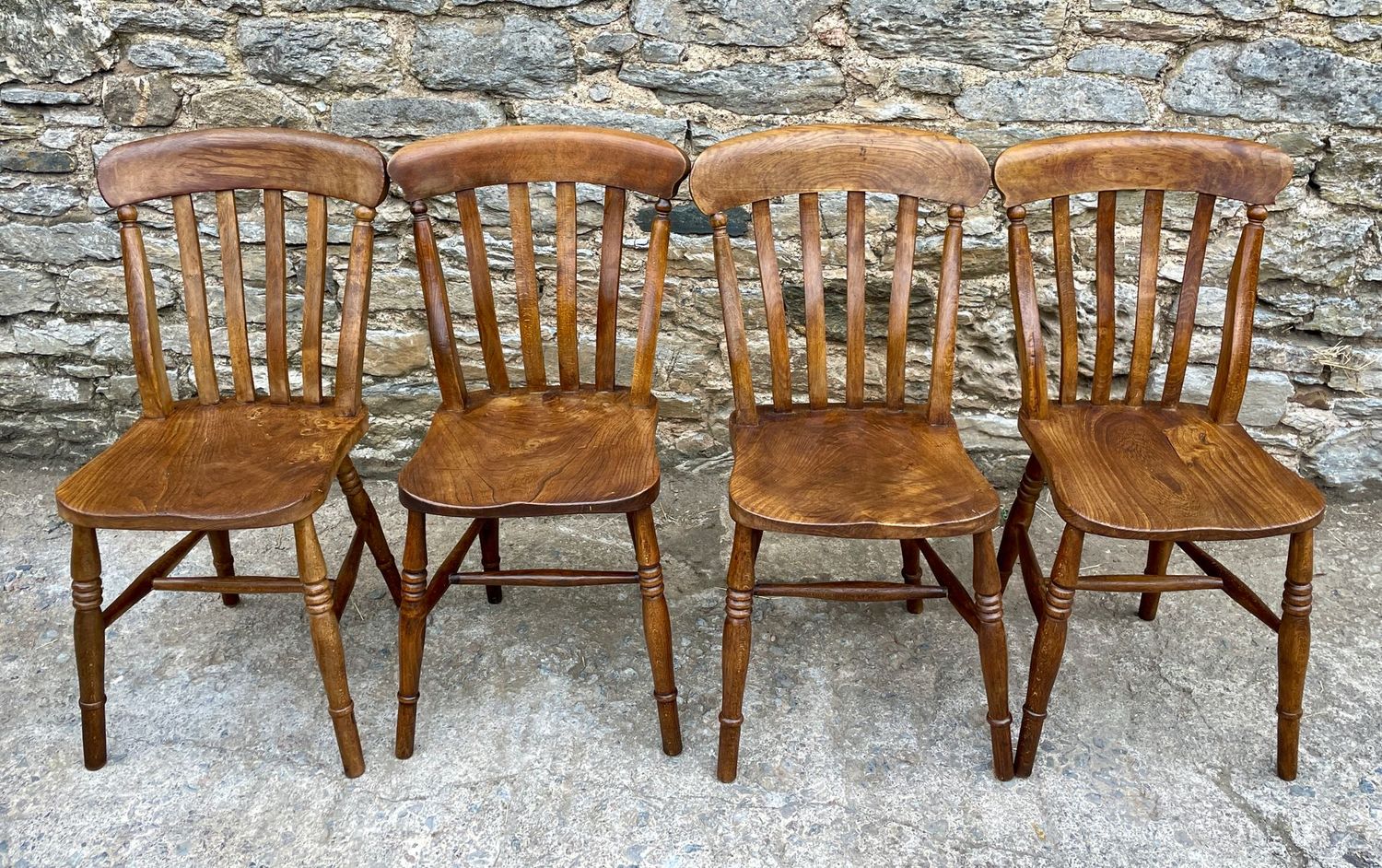 Set of 4 Victorian Lathe Back Farmhouse Chairs