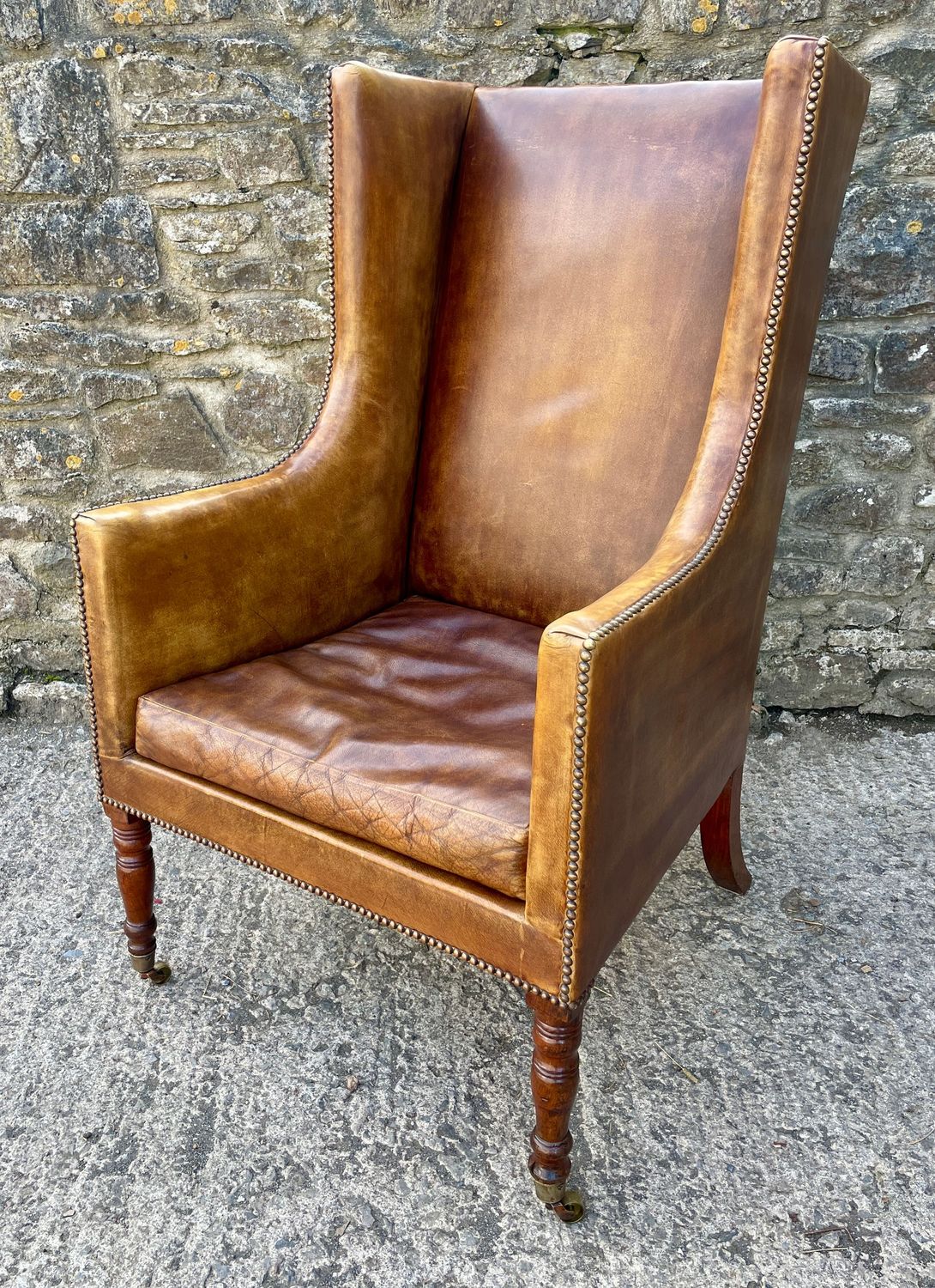 Antique Leather Wingback Armchair