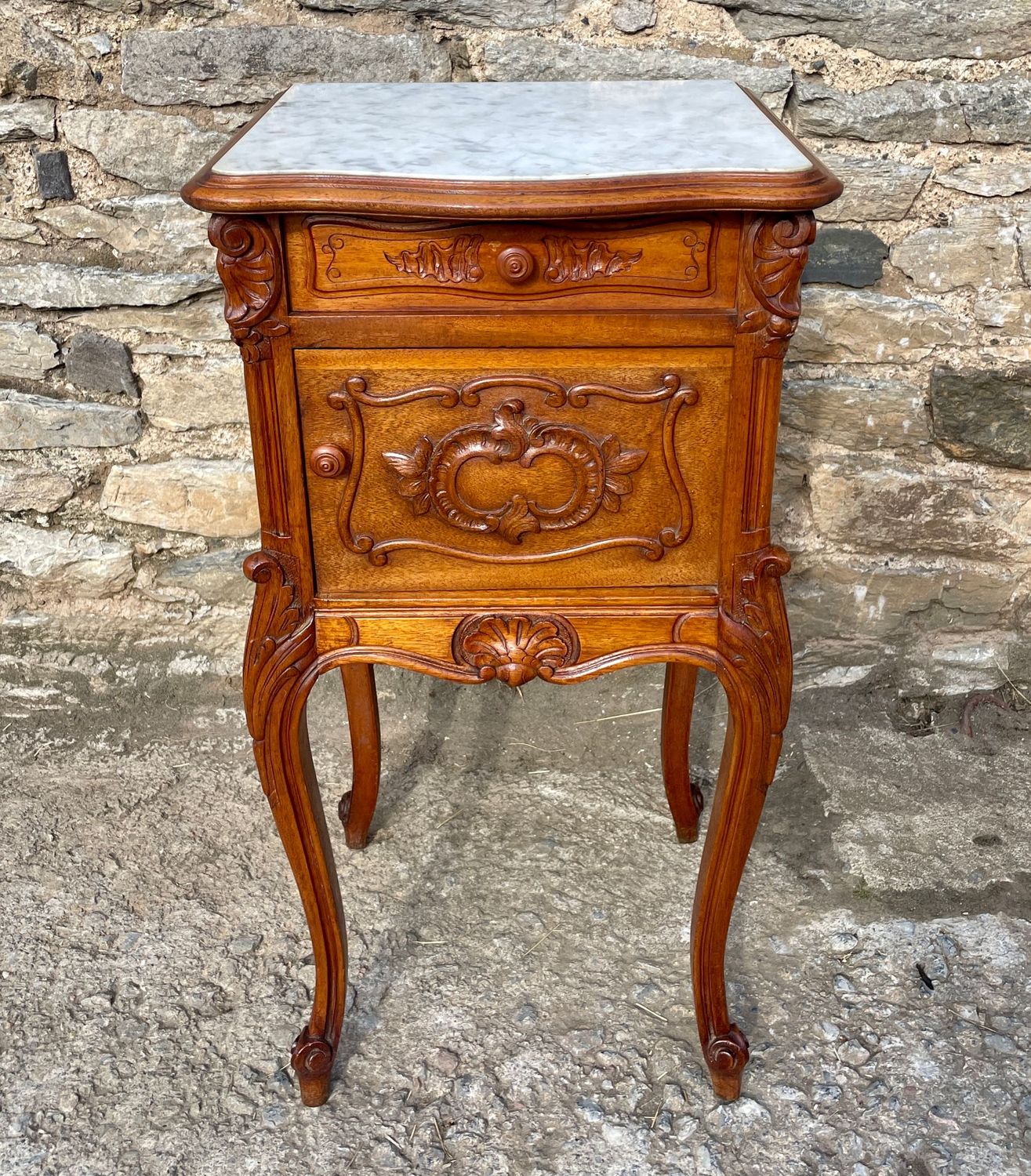 Antique French Marble Top Bedside Cupboard