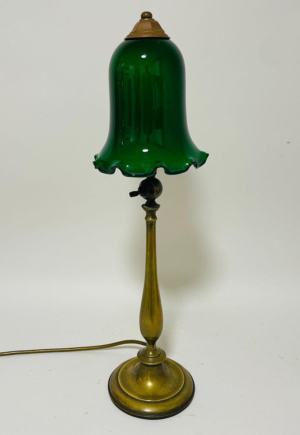 Antique Brass Table Lamp with Green Glass Shade