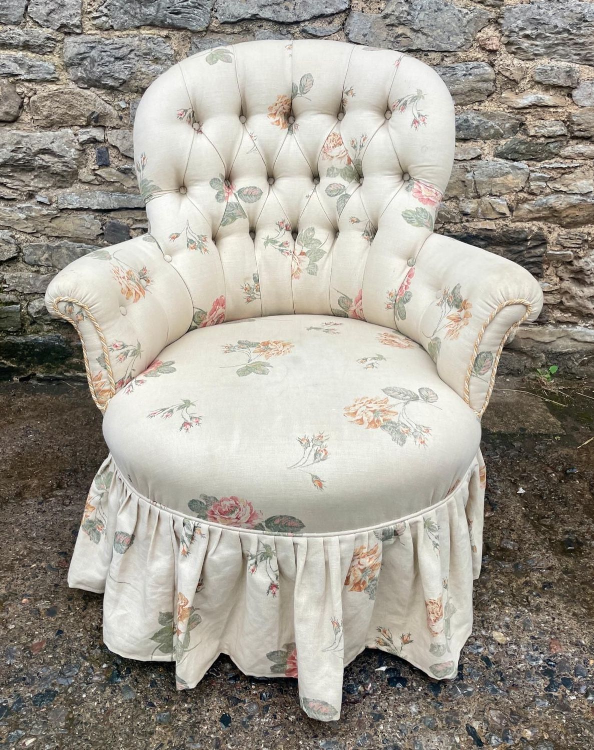 Antique Floral Button Back Armchair