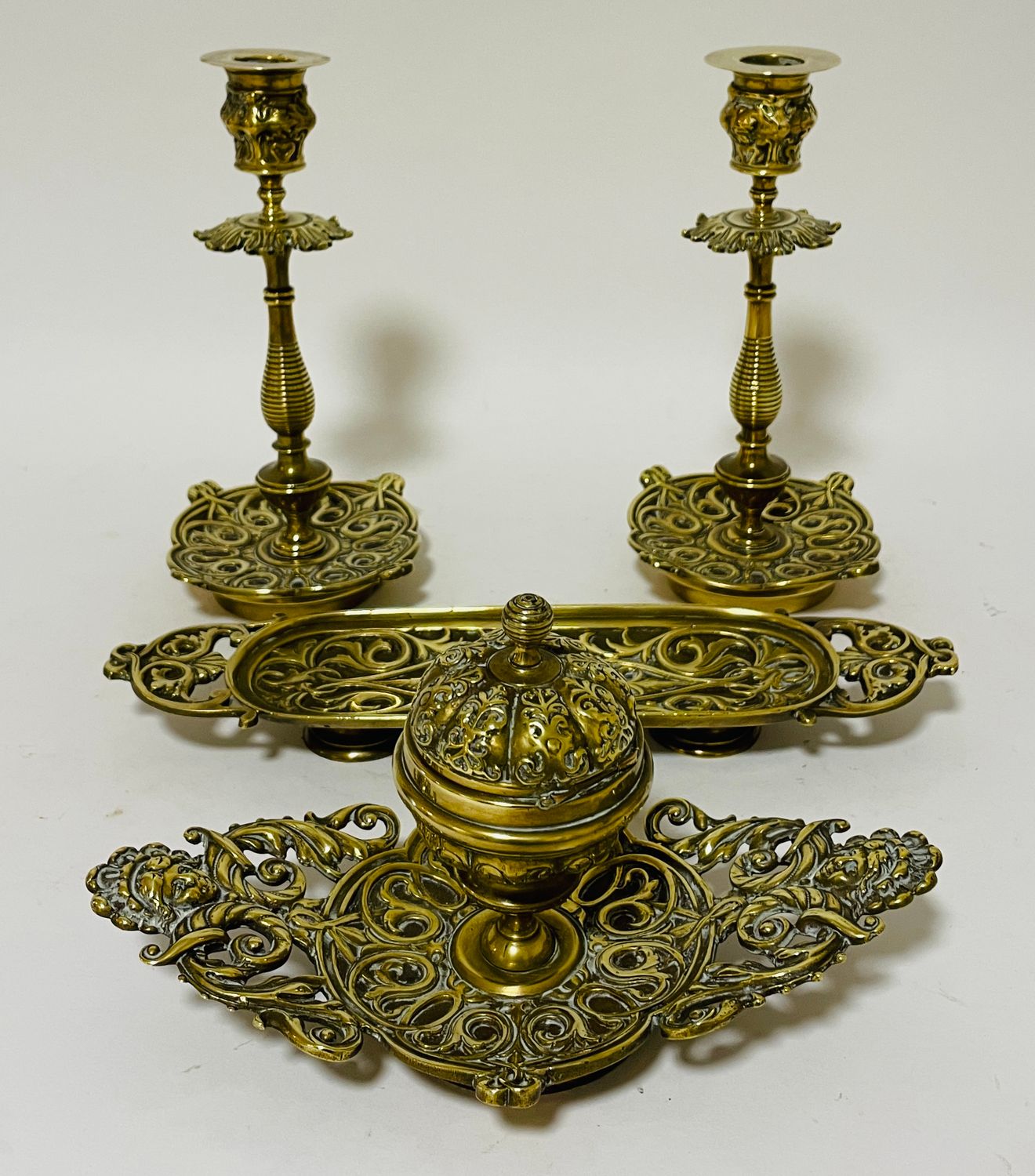 Antique Indian Brass Desk Set