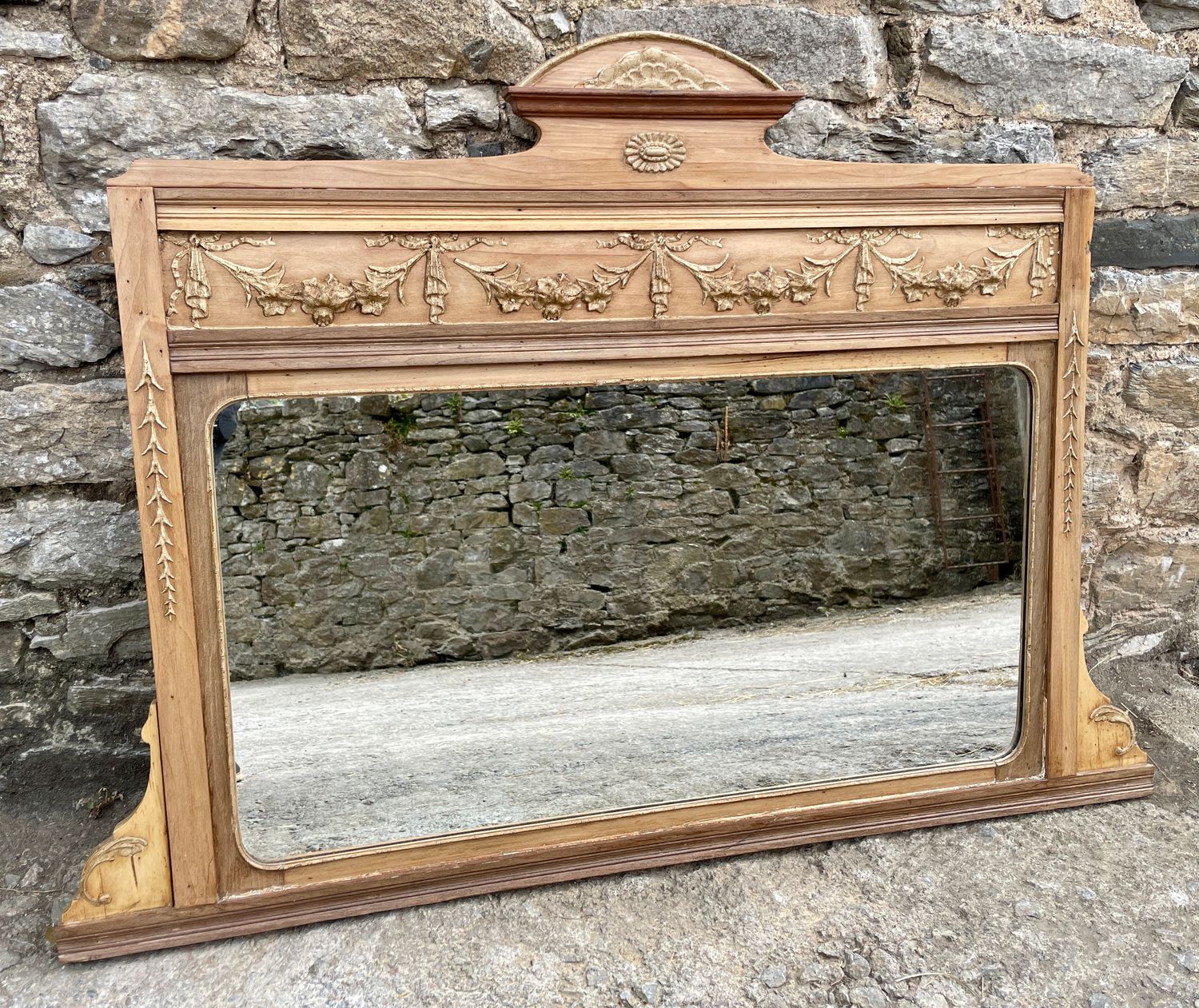 Antique Pine Overmantel Mirror