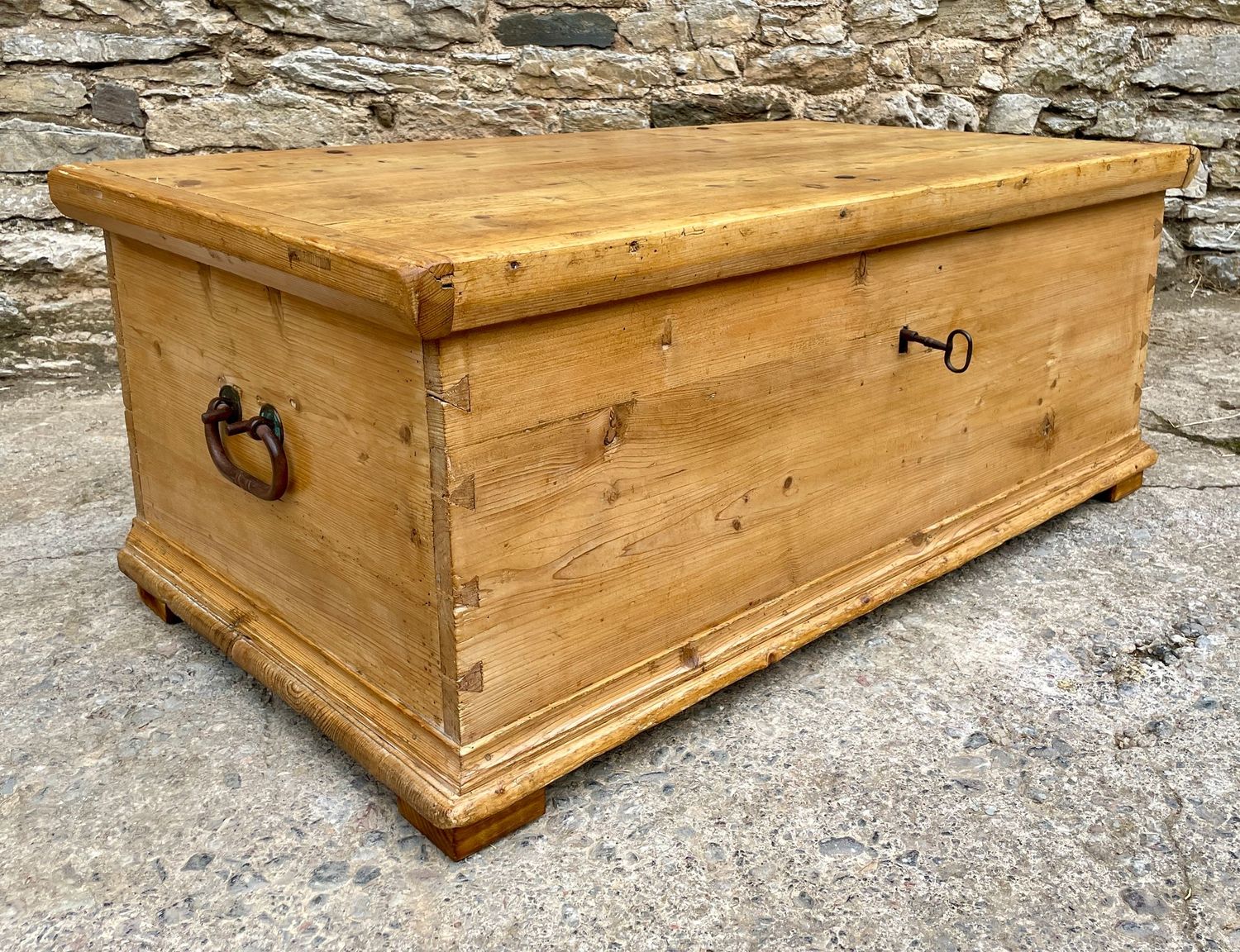 Large Antique Pine Box with Key