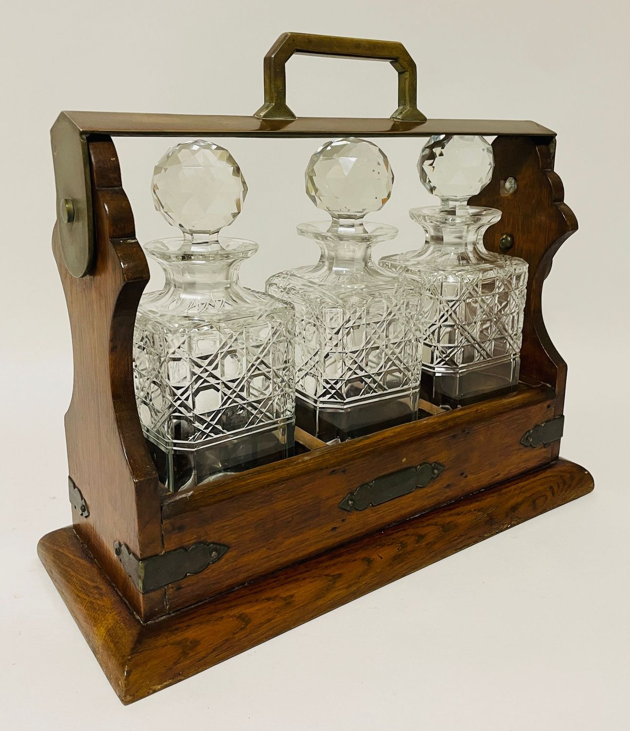 Antique 3 Bottle Oak Tantalus