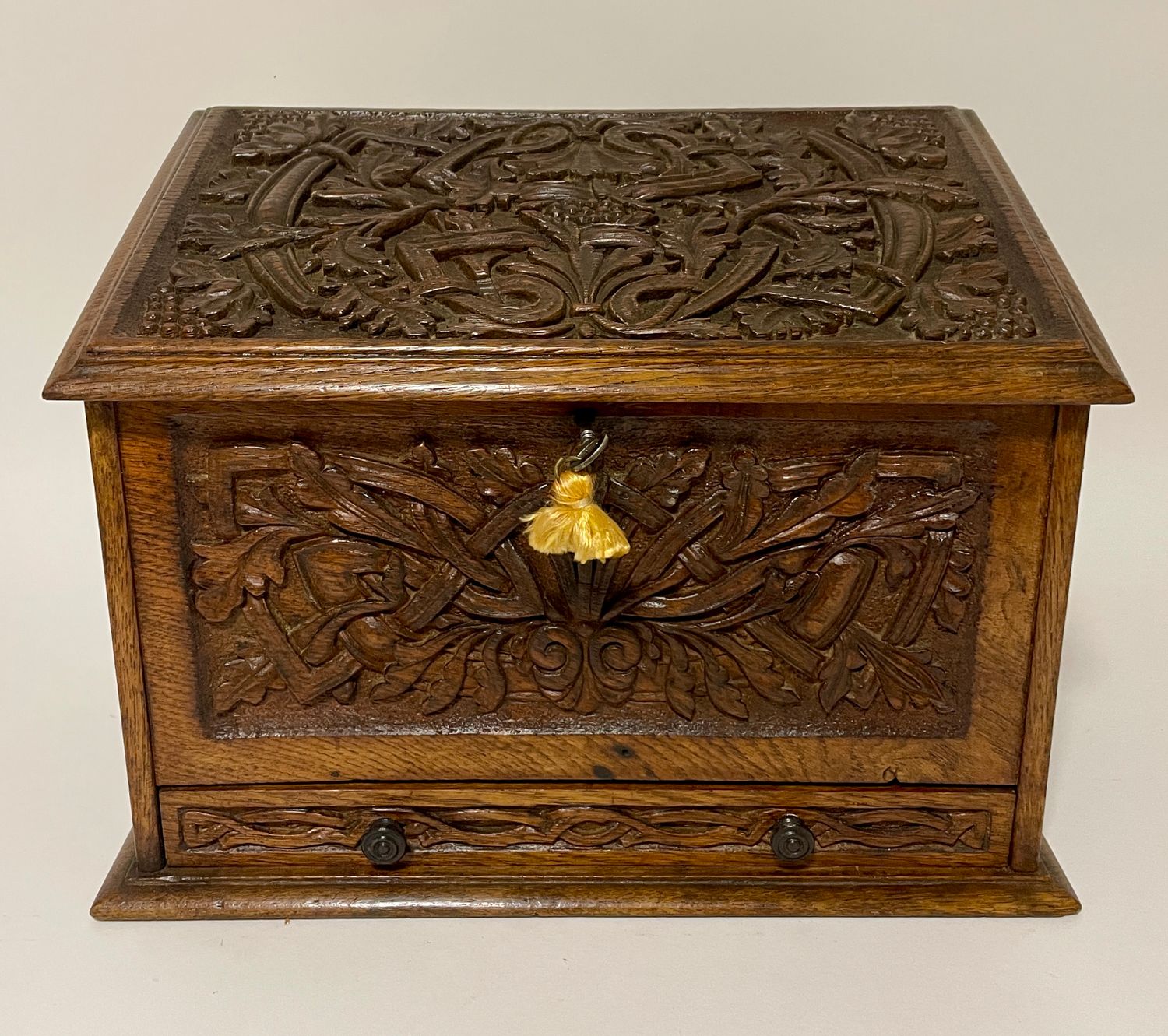 Victorian Carved Oak Stationery Box