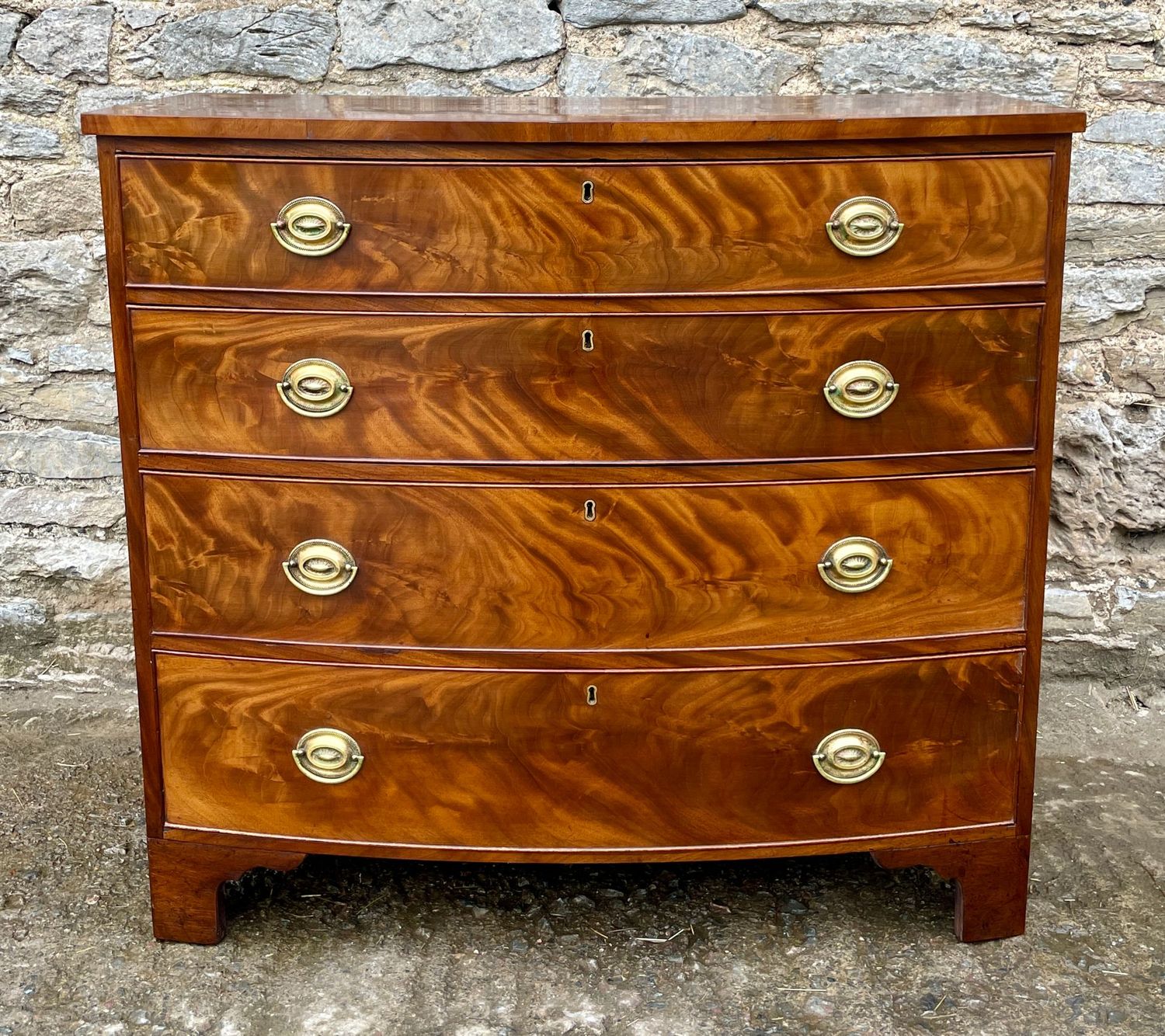 ​Georgian Flame Mahogany Bow Front Chest of Drawers