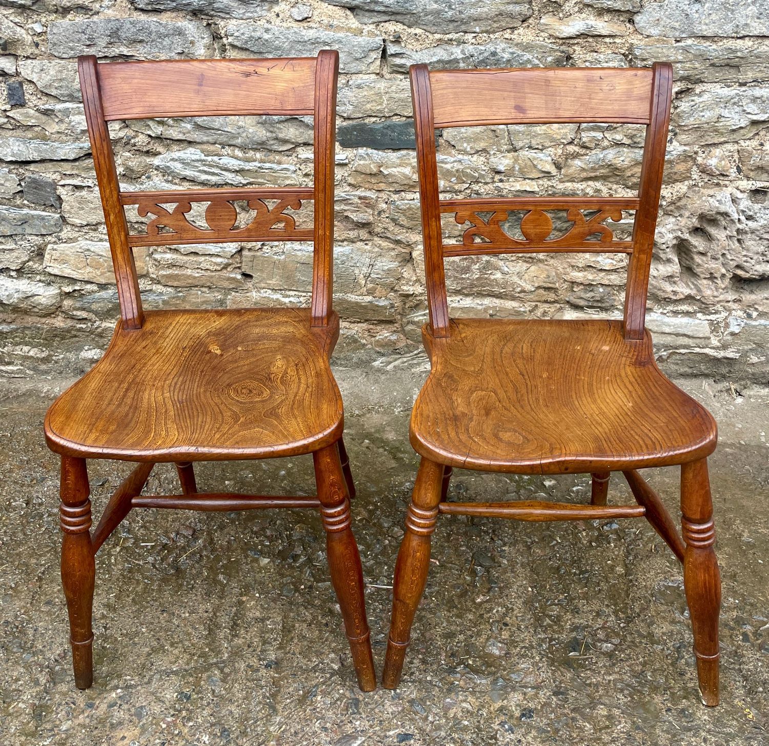 Pair of Victorian Elm Seated Farmhouse Chairs