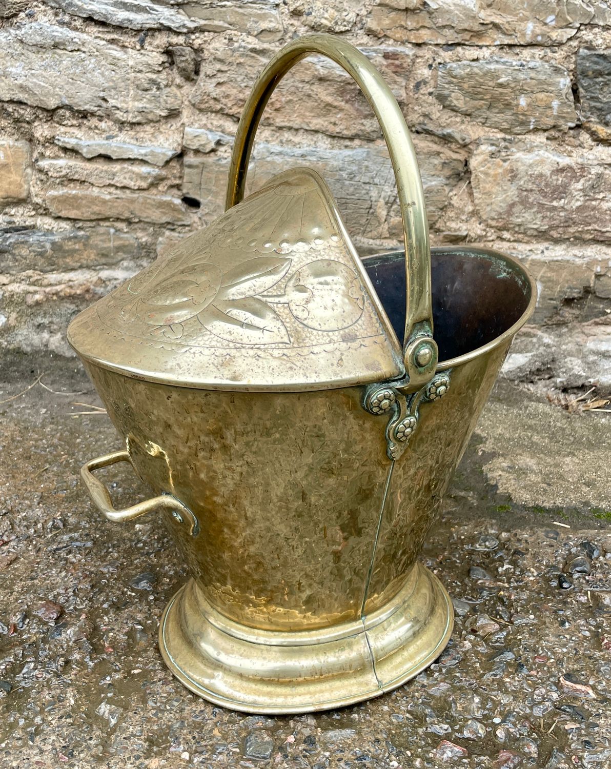 Antique Arts and Crafts Style Brass Coal Scuttle
