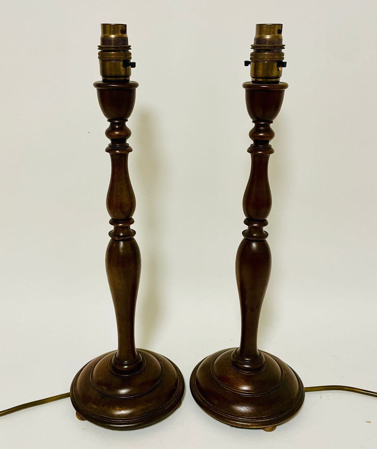 Pair of Antique Turned Wood Table Lamps