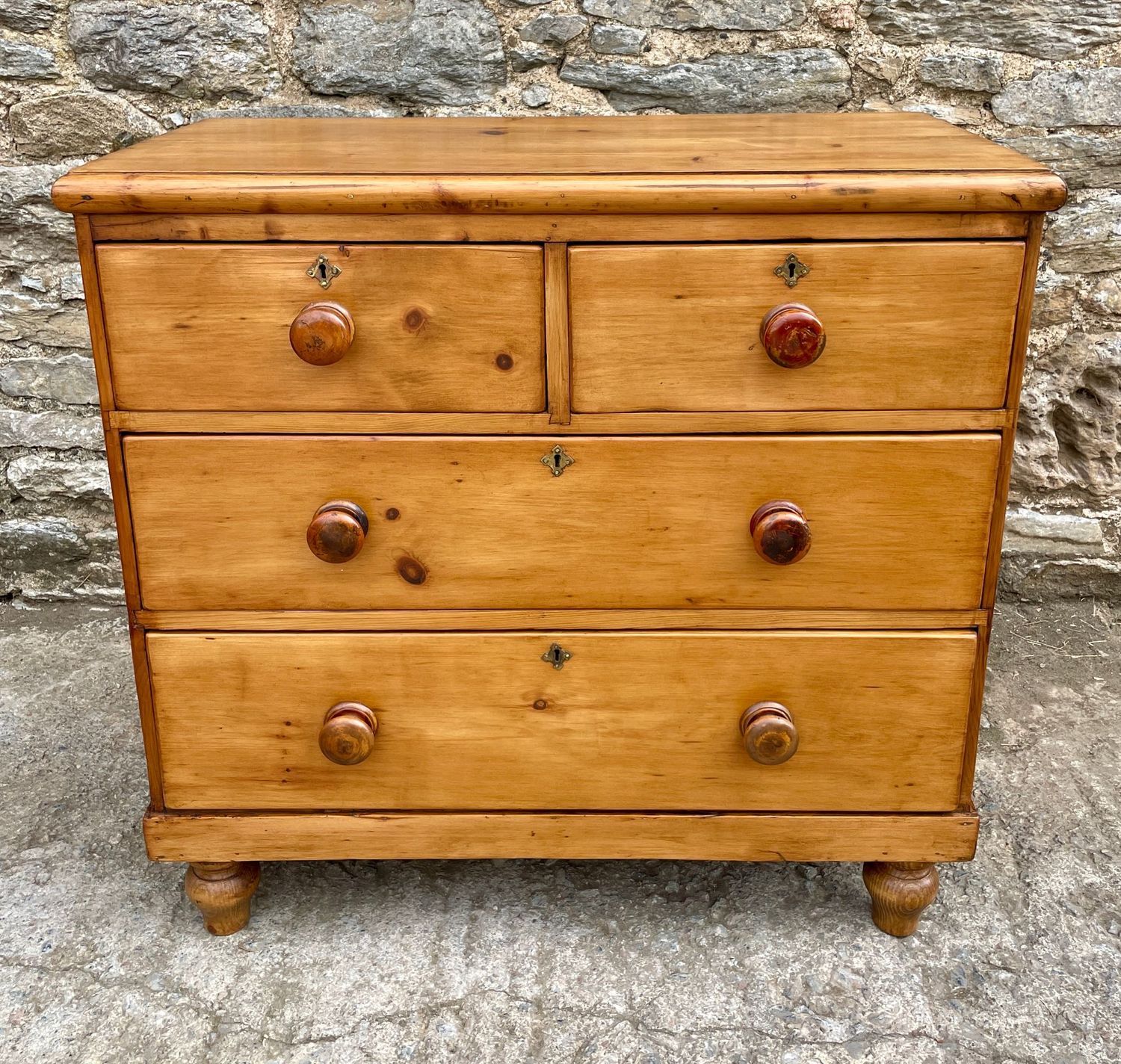 Small Antique Stripped Pine Chest of Drawers