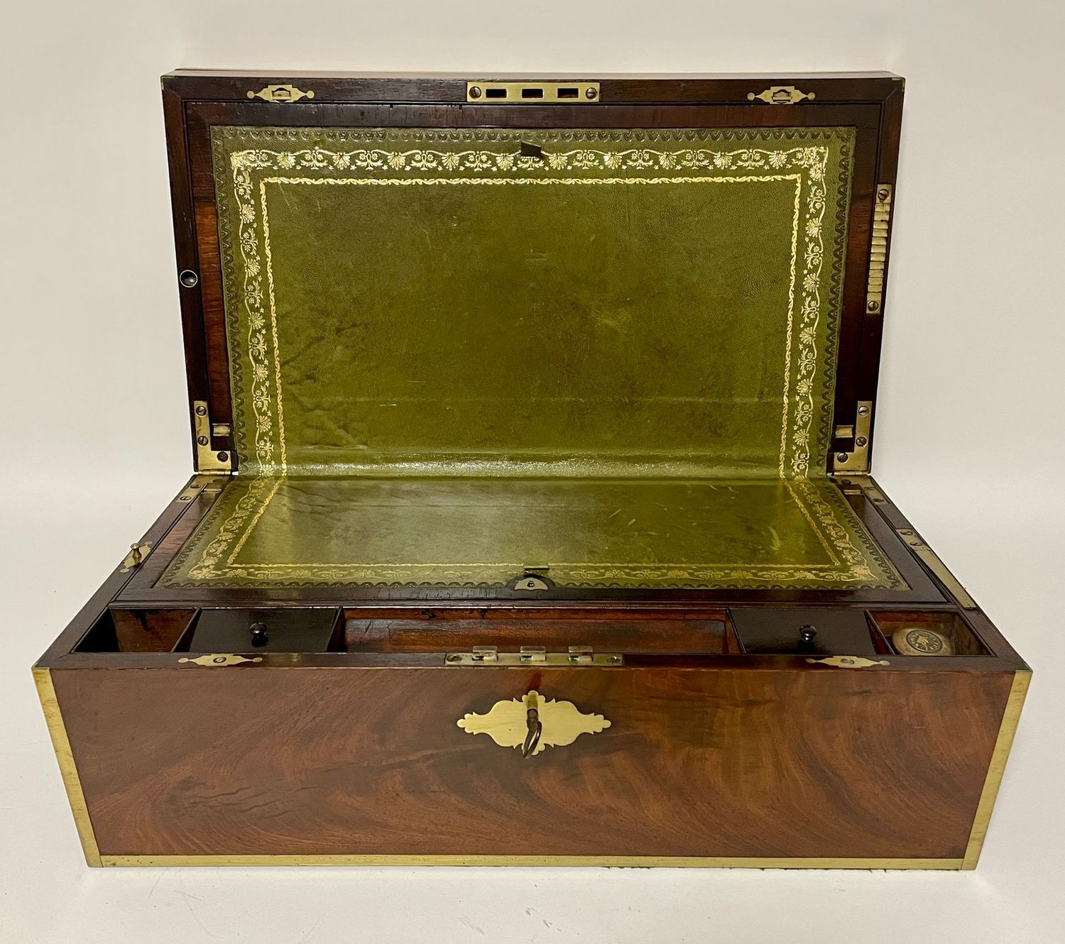 Antique Mahogany Brass Bound Campaign Writing Slope