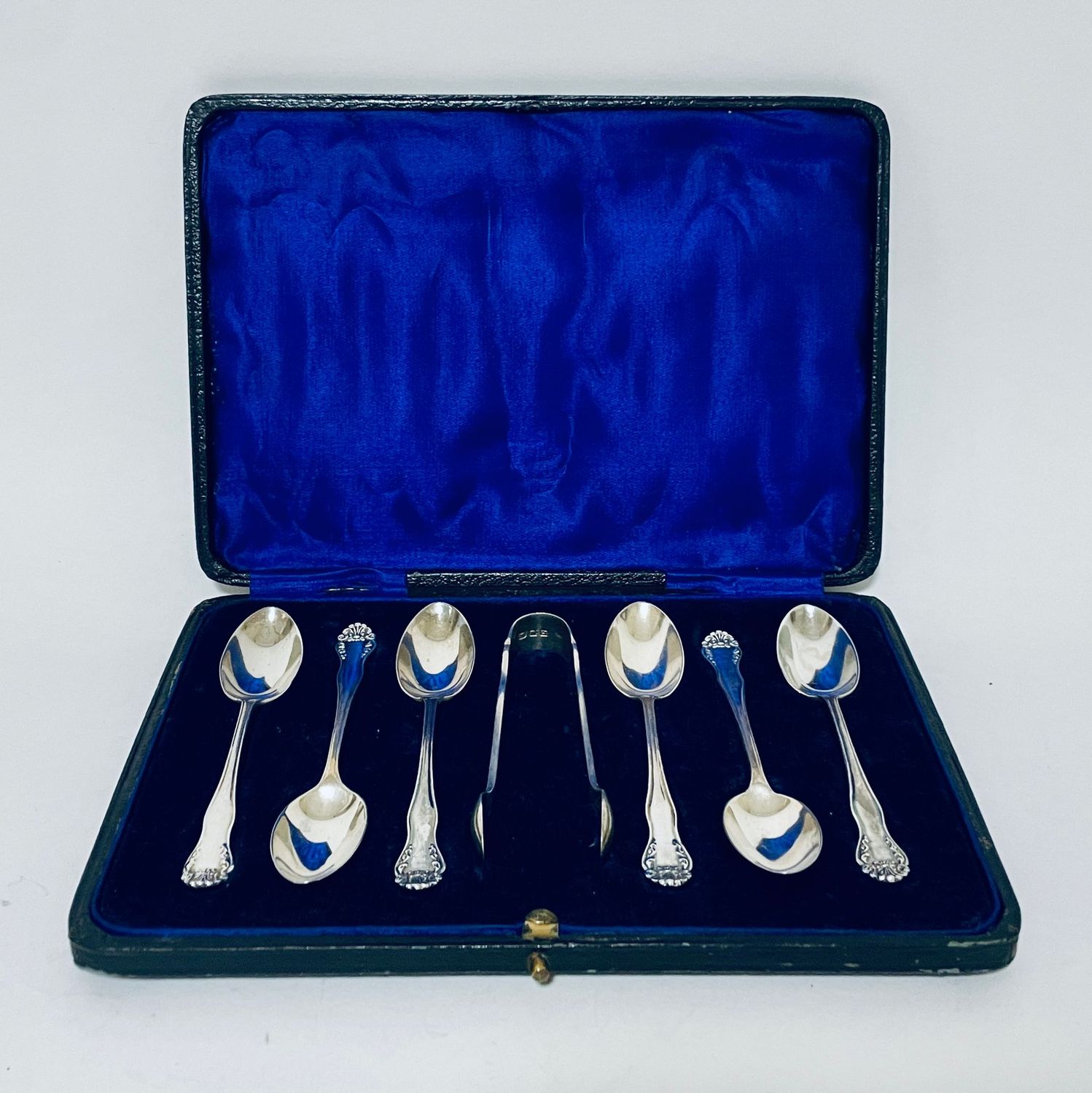 Set of 6 Silver Teaspoons and Tongs