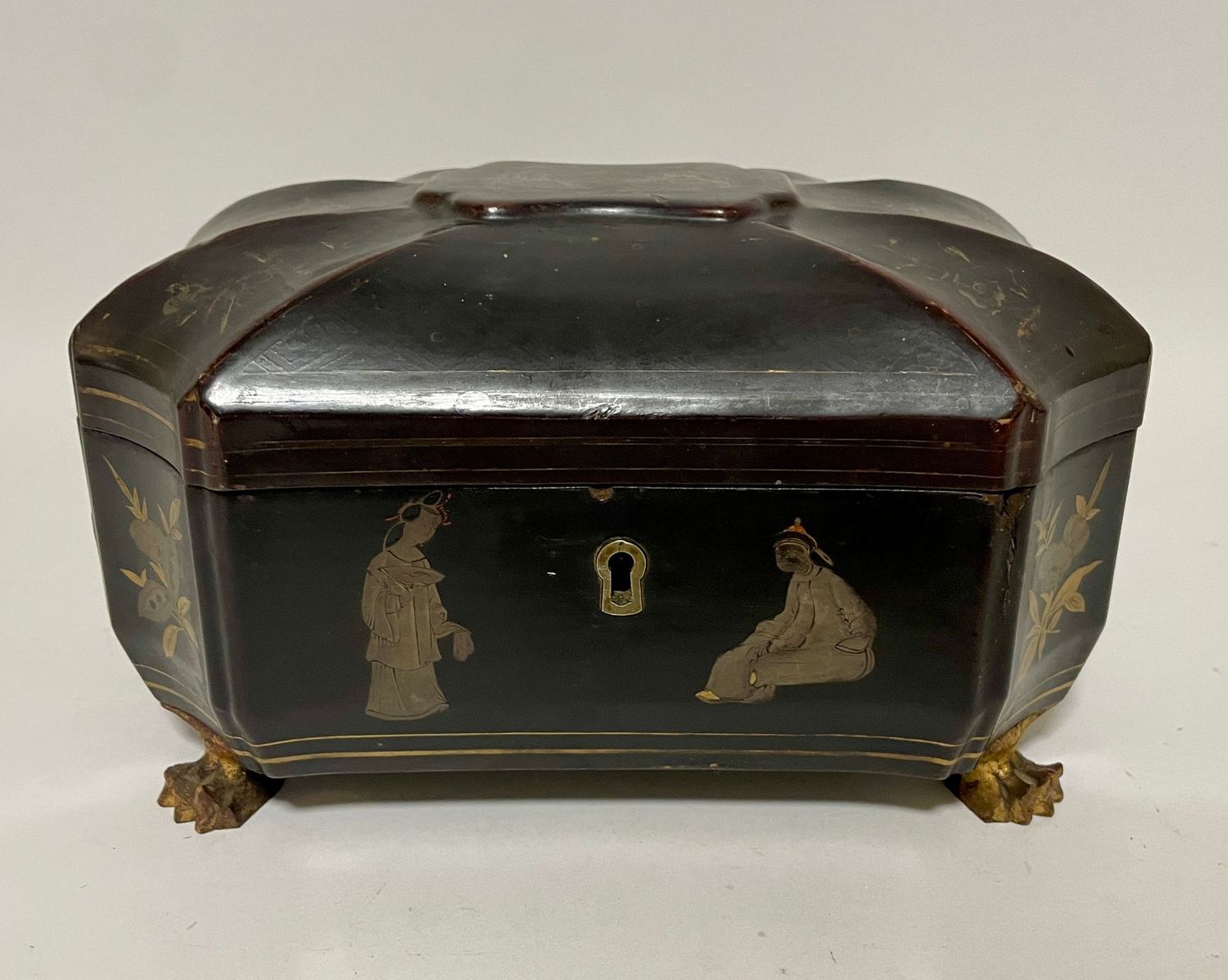 Antique Chinoiserie Lacquered Tea Caddy