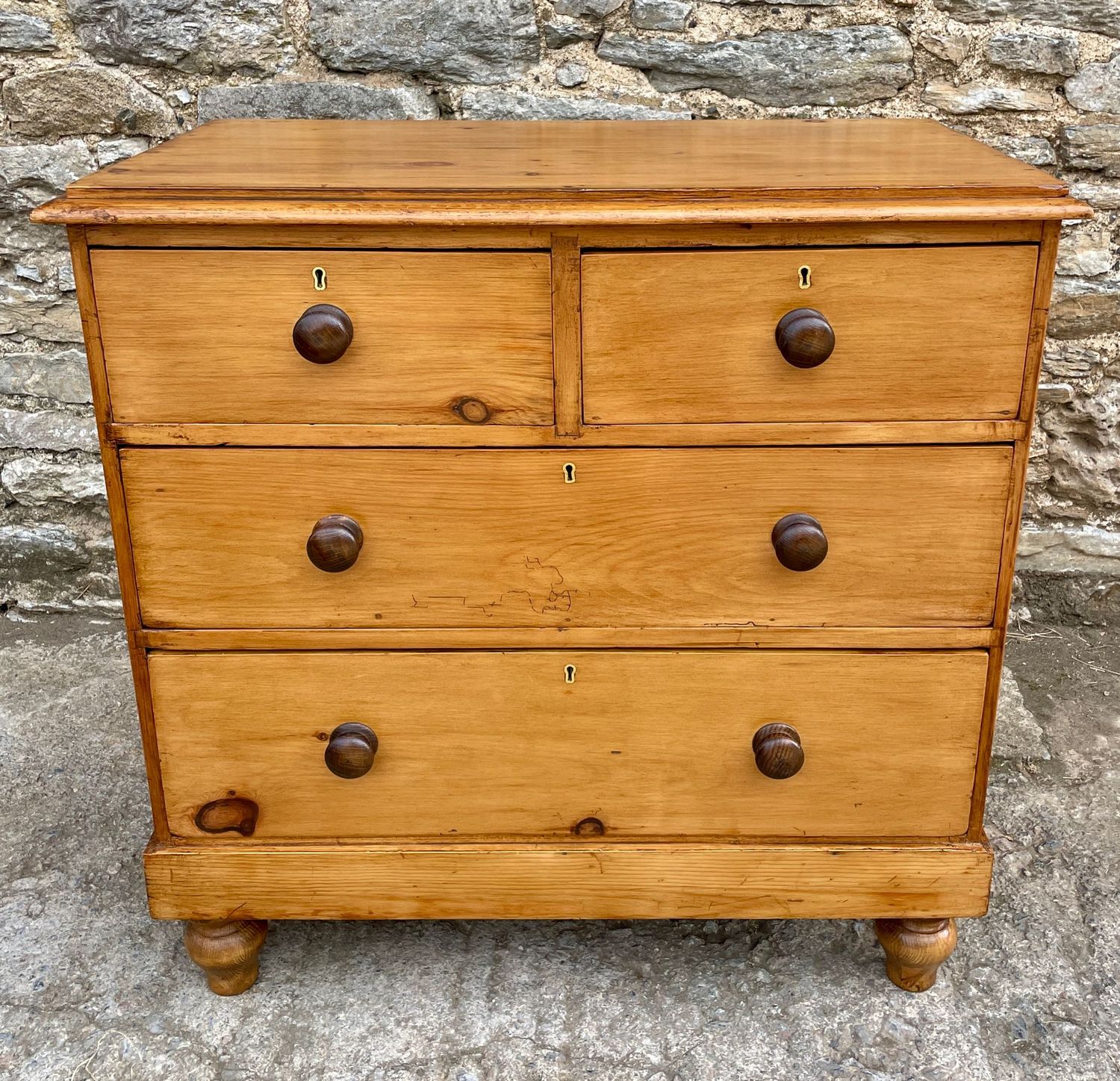 Small Antique Stripped Pine Chest of Drawers