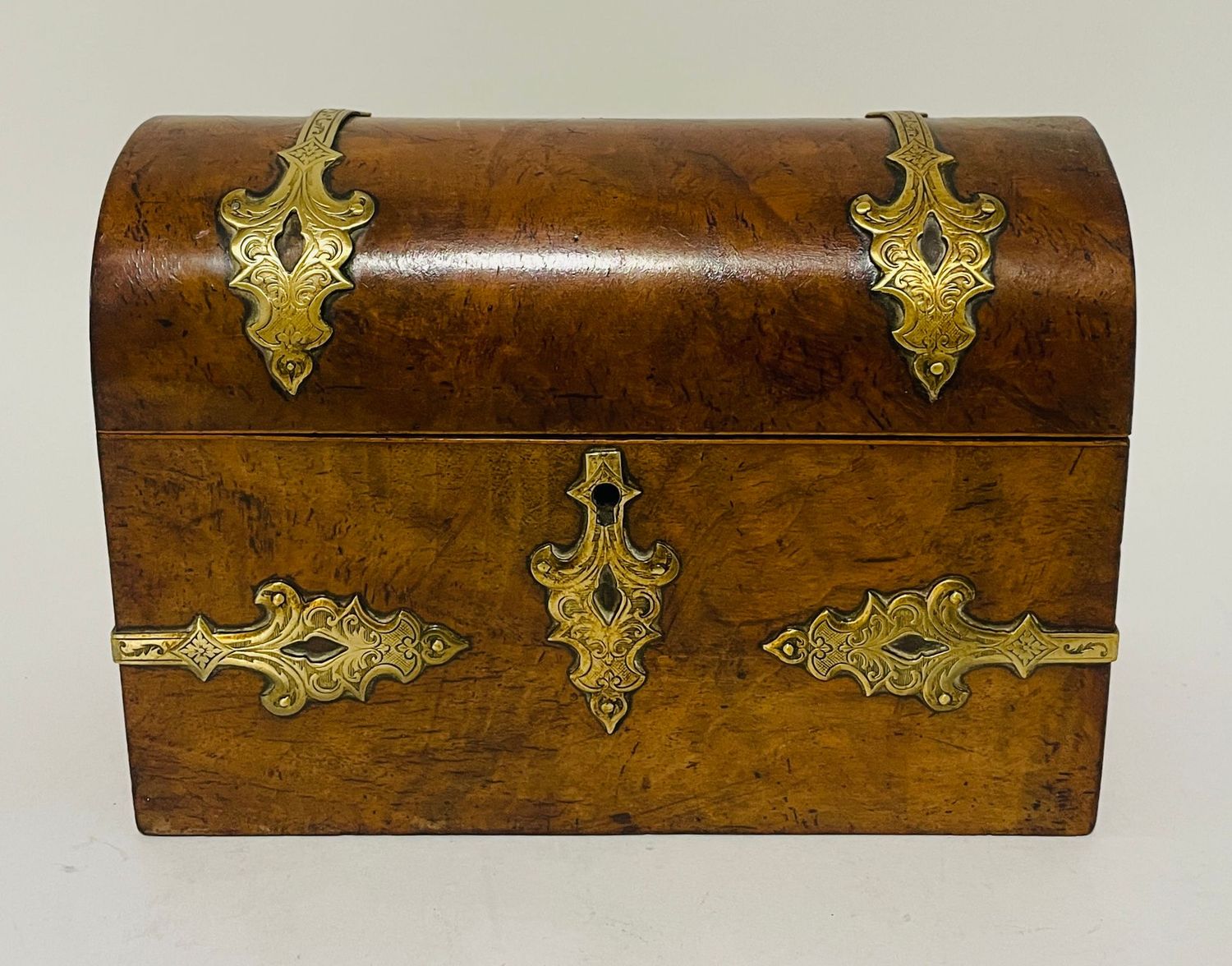 Antique Walnut Brass Bound Stationery Box