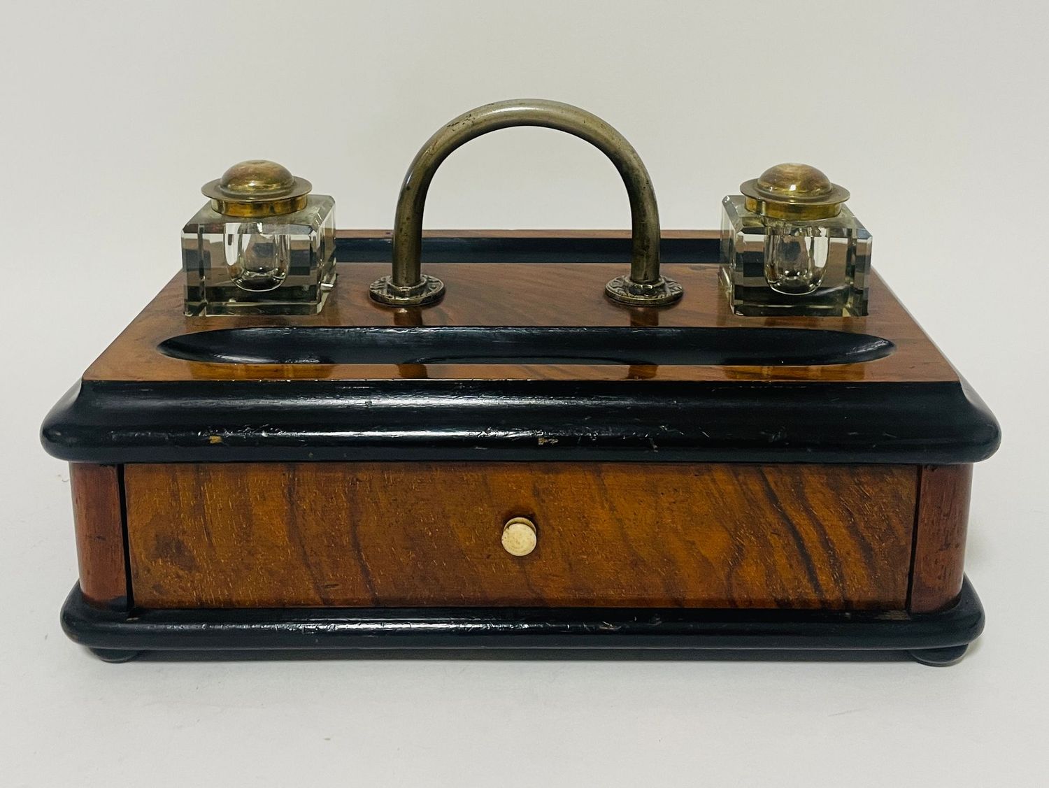 Antique Desk Stand with Two Inkwells