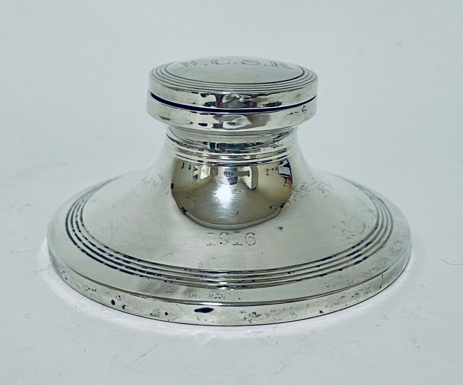 Antique Silver Capstan Inkwell