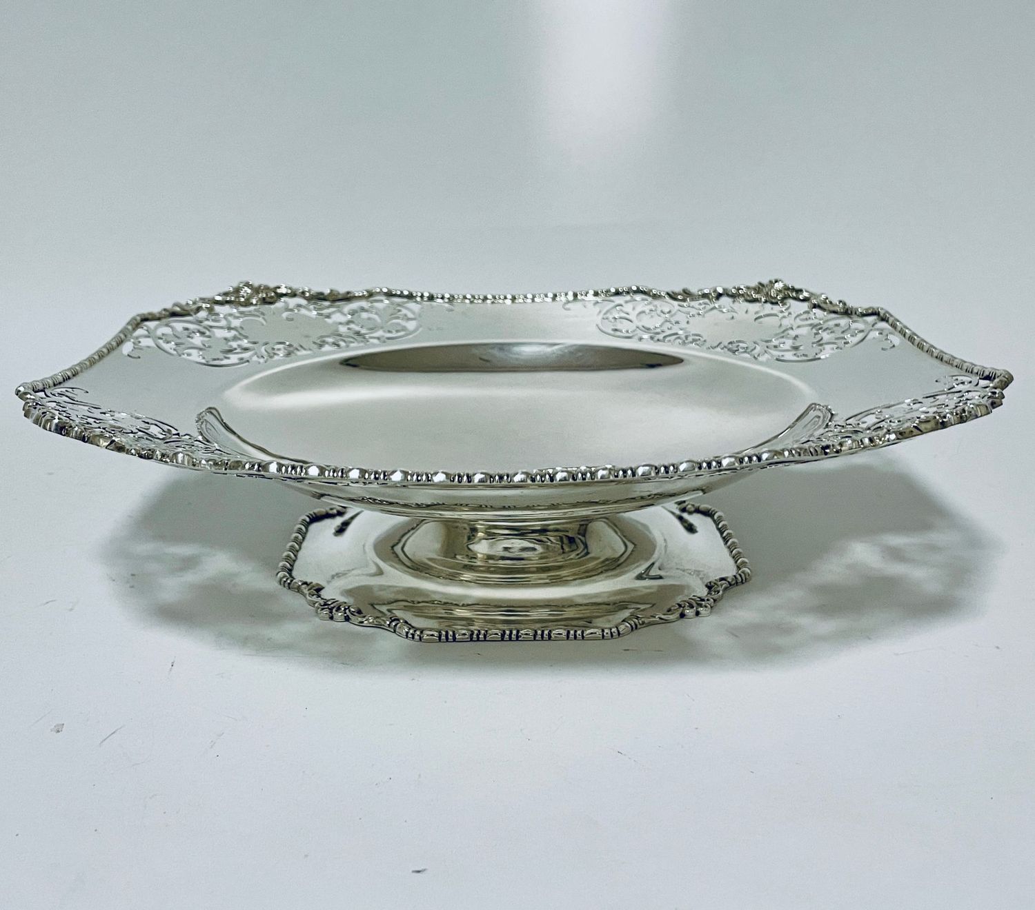 Large Antique Silver Pedestal Bowl