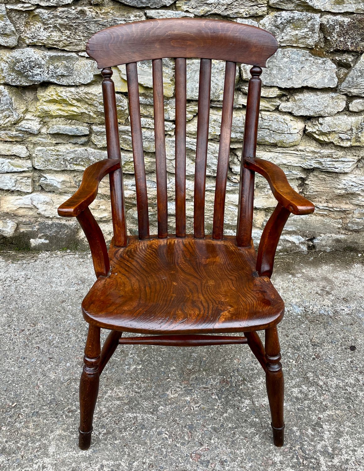 Antique Elm Lathe Back Farmhouse Chair