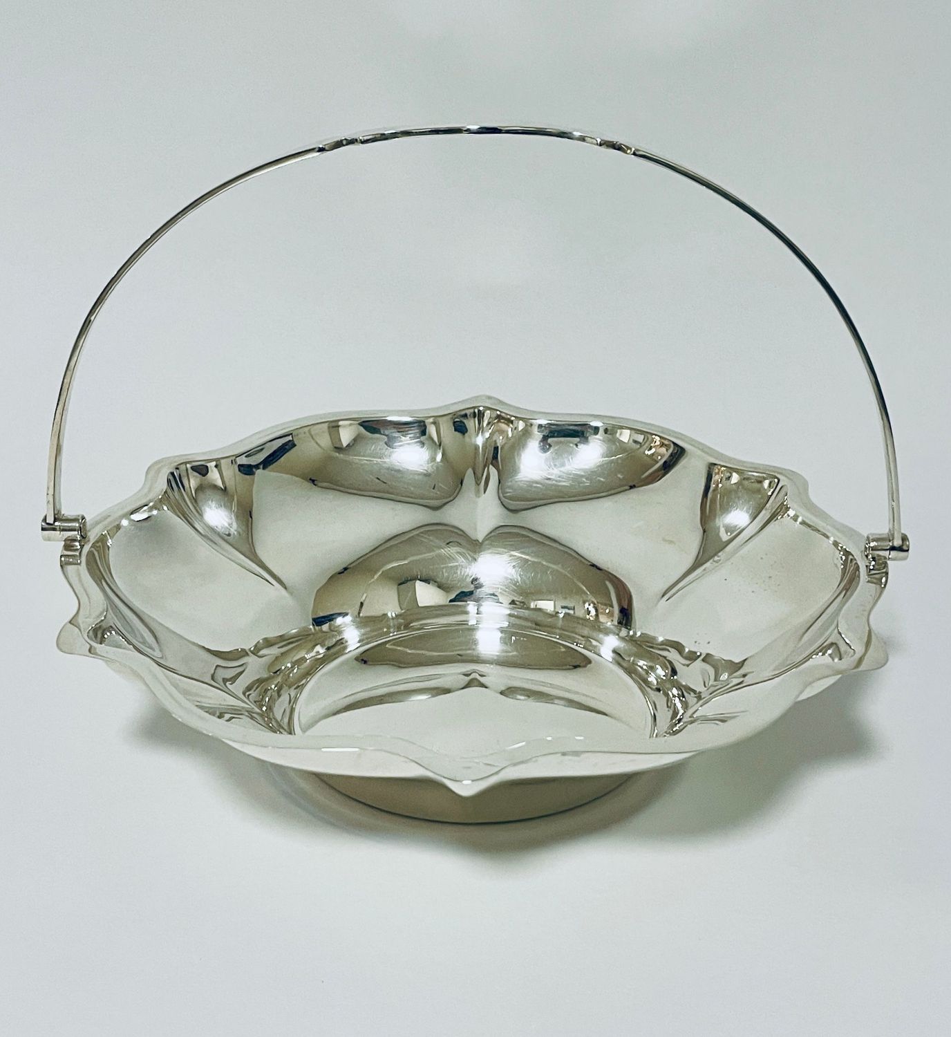 Large Antique Silver Swing Handled Bowl
