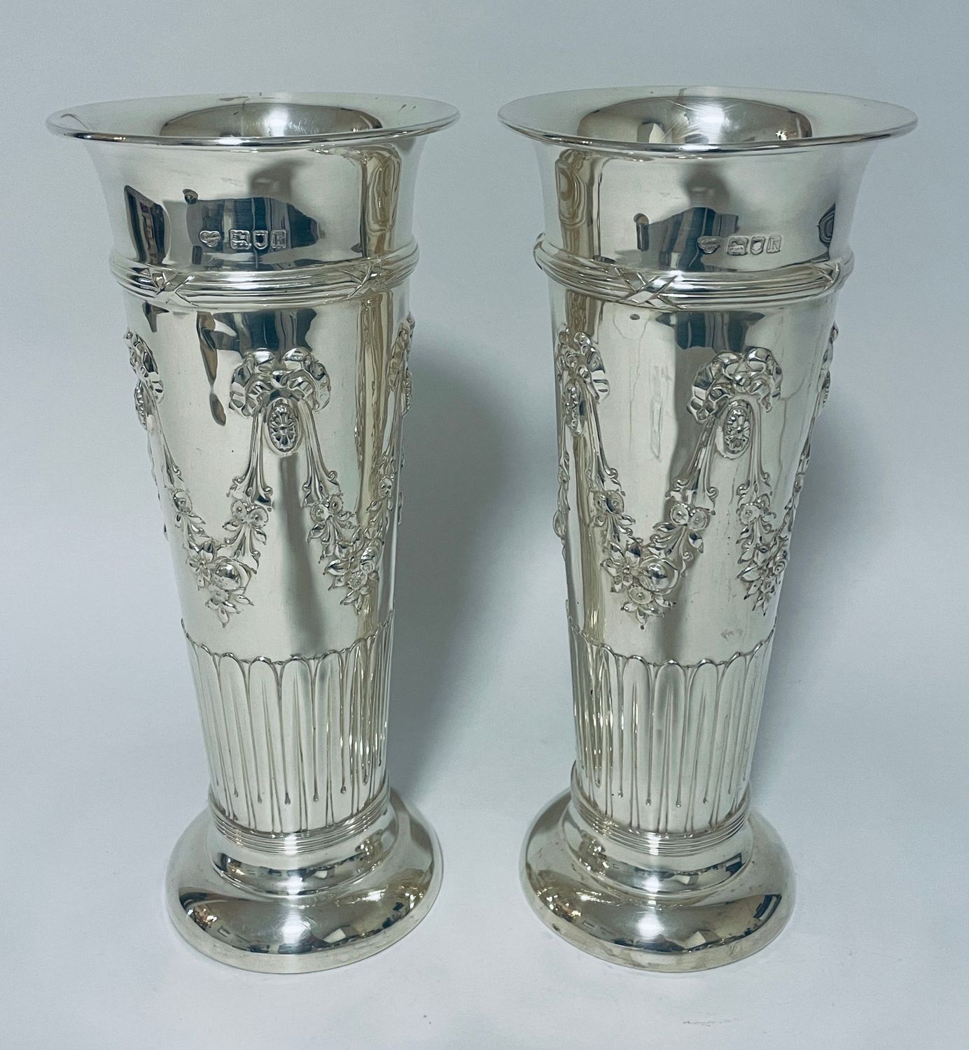 Pair of Large Sterling Silver Vases
