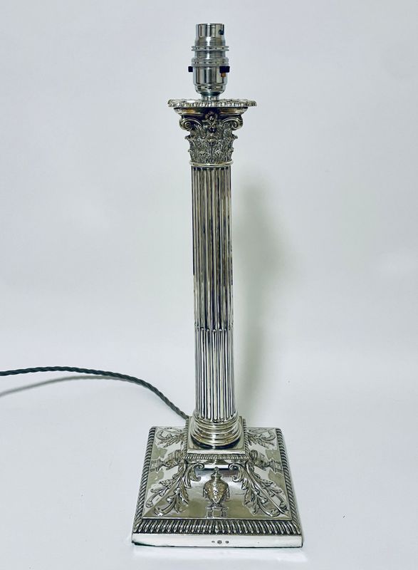 Antique Silver Plated Corinthian Column Table Lamp