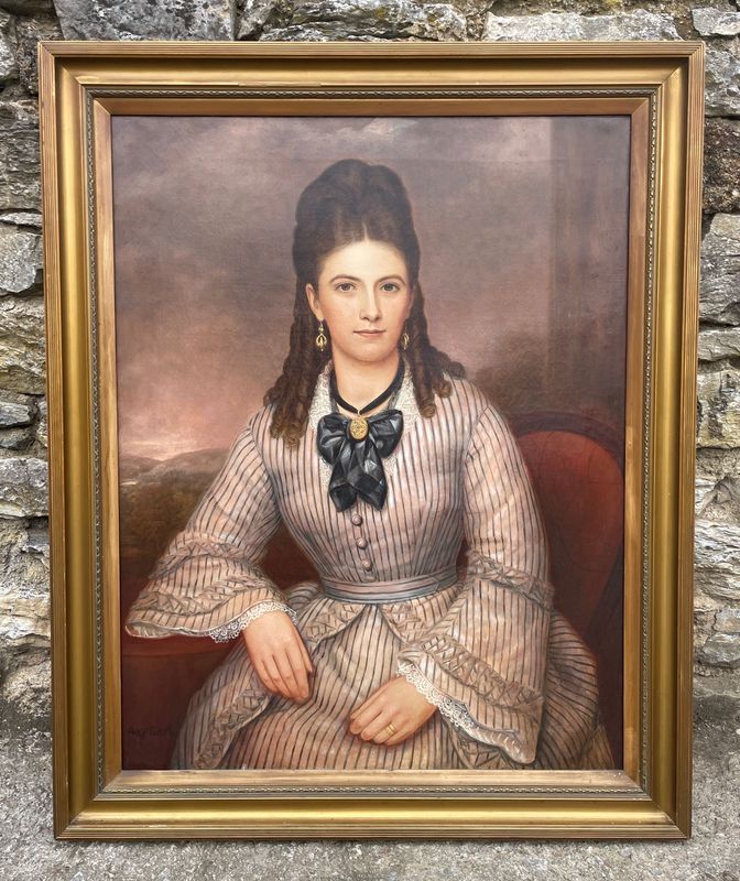 ​Victorian Oil on Canvas Portrait of Emma Witham (1851-1929) by W.Fletcher