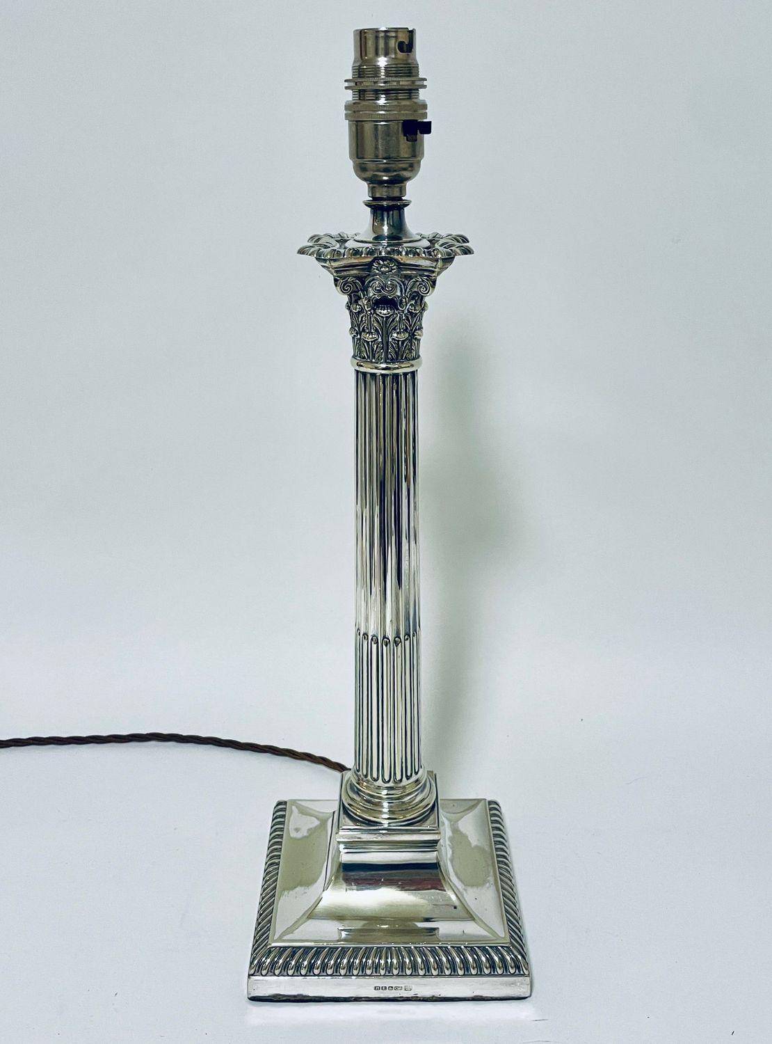 Antique Silver Plated Corinthian Column Table Lamp