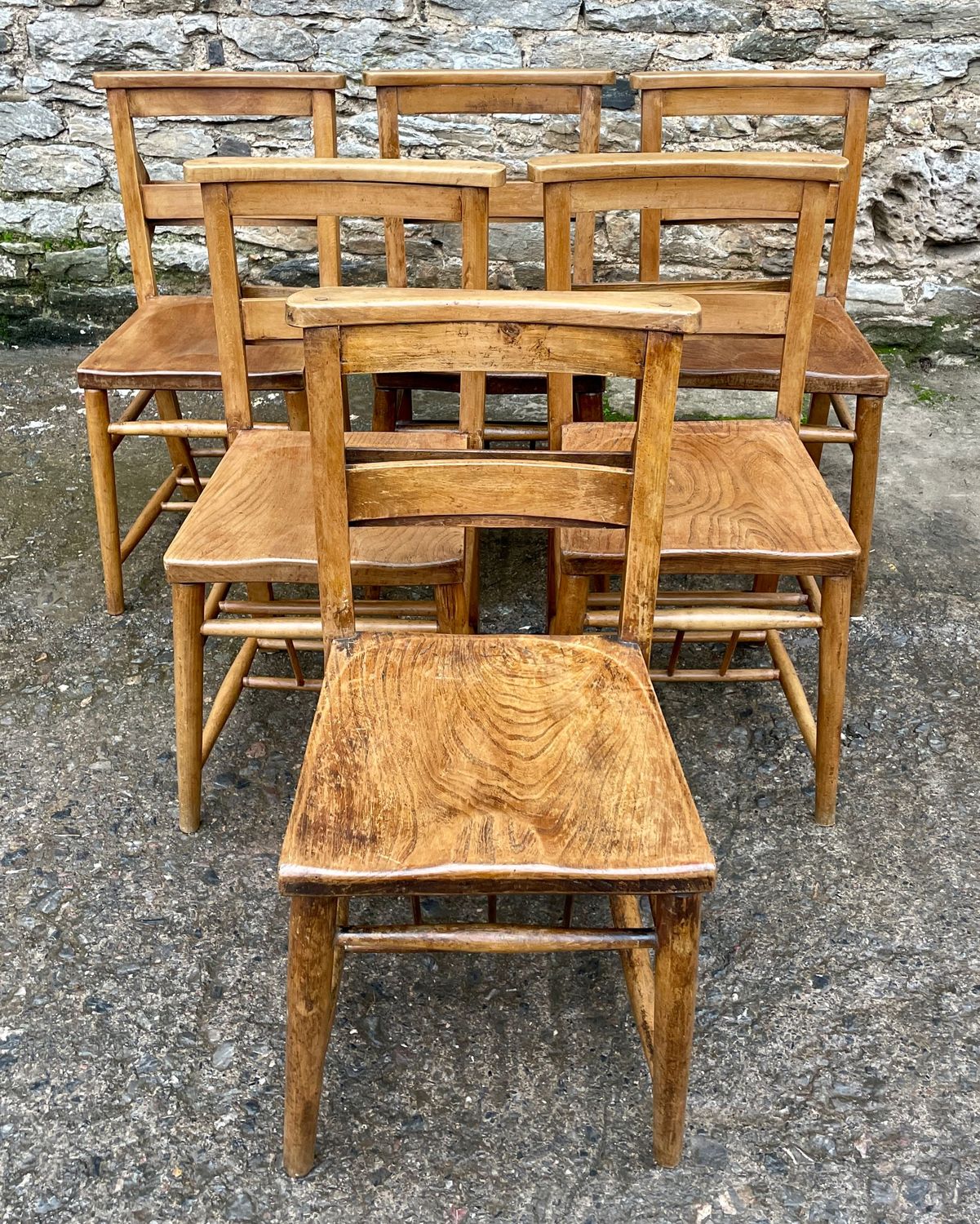Set of 6 Antique Chapel Chairs