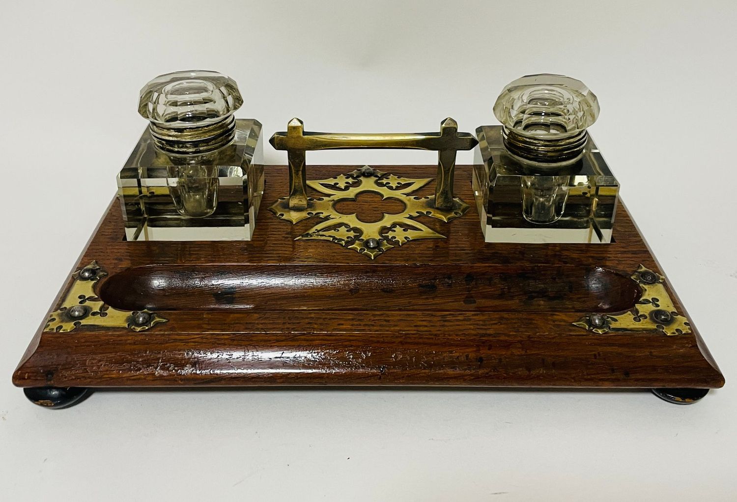 Victorian Oak and Brass Mounted Desk Stand