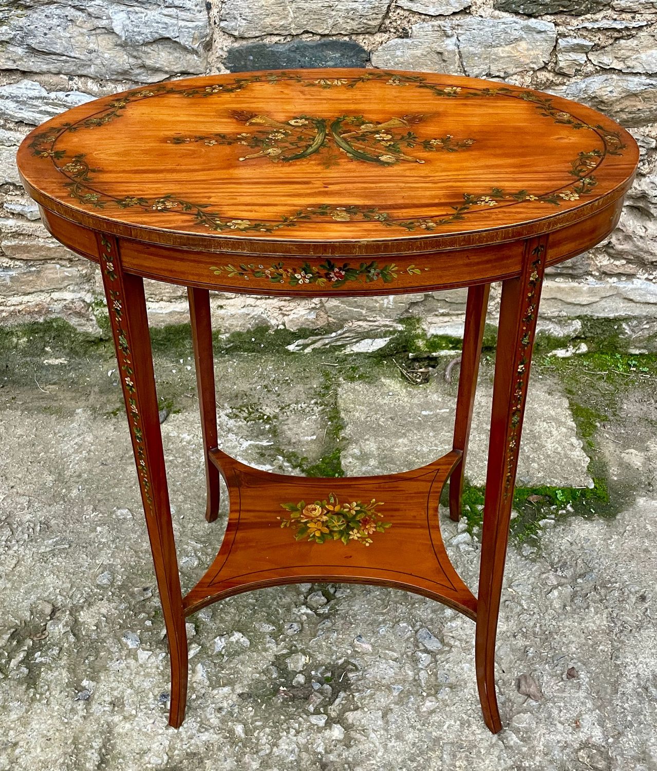 ​Edwardian Sheraton Revival Hand Painted Satinwood Table