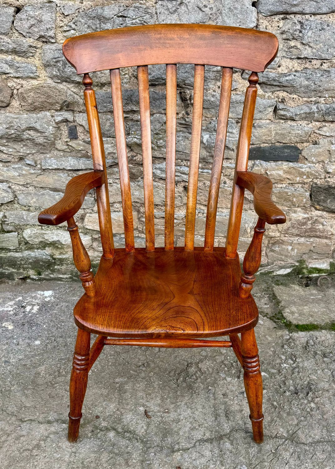Antique Elm Lathe Back Farmhouse Chair