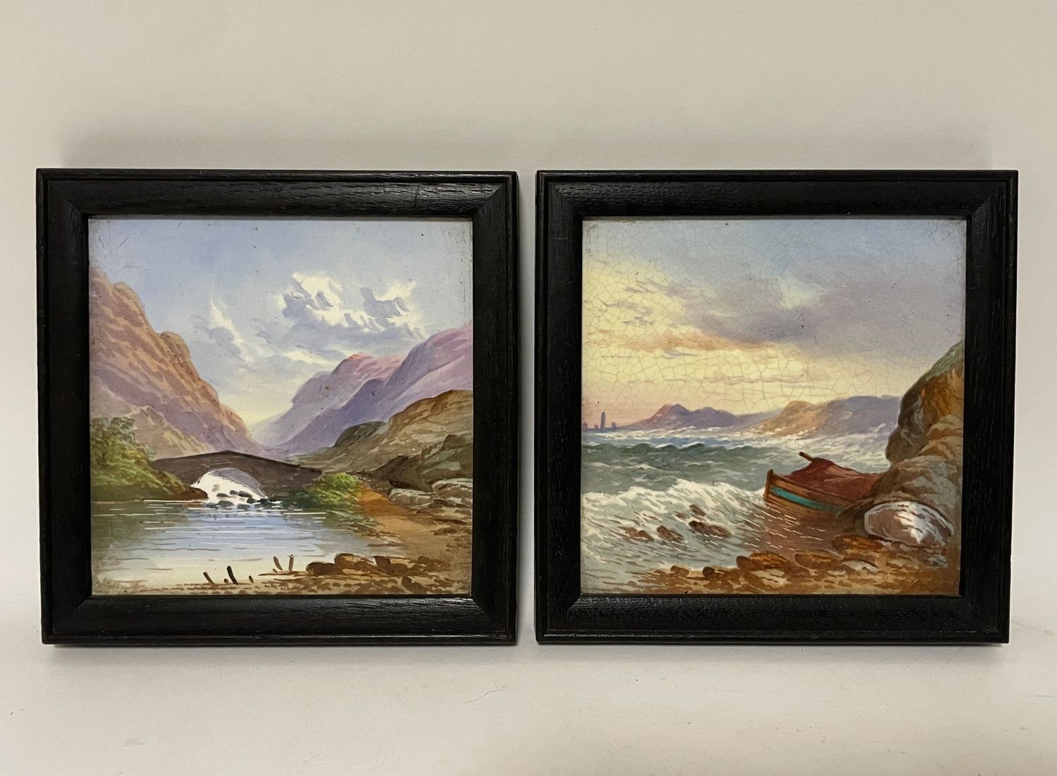 Pair of Victorian Hand Painted Tiles