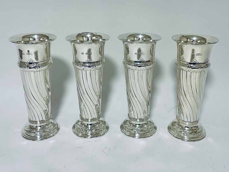 Set of 4 Antique Silver Vases