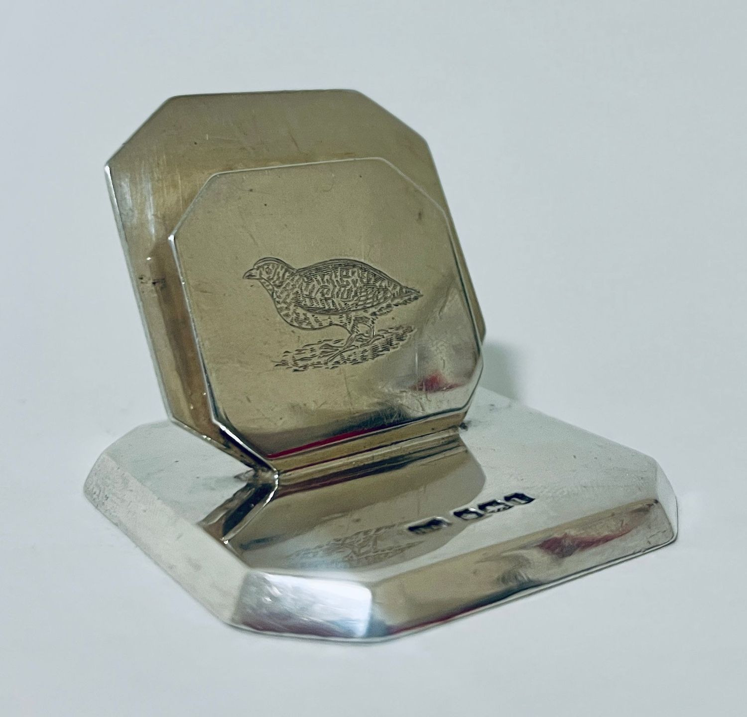 Antique Silver Partridge Menu Card Holder