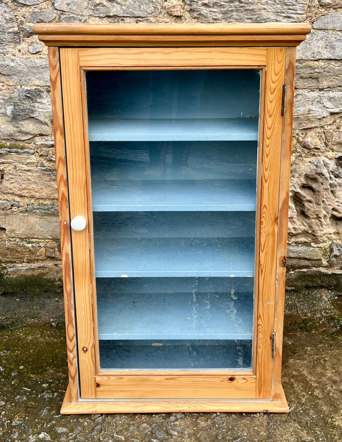 Antique Pine Glazed Wall Cupboard