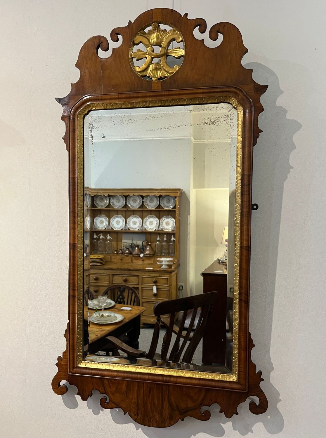 Georgian Walnut Fretwork Wall Mirror