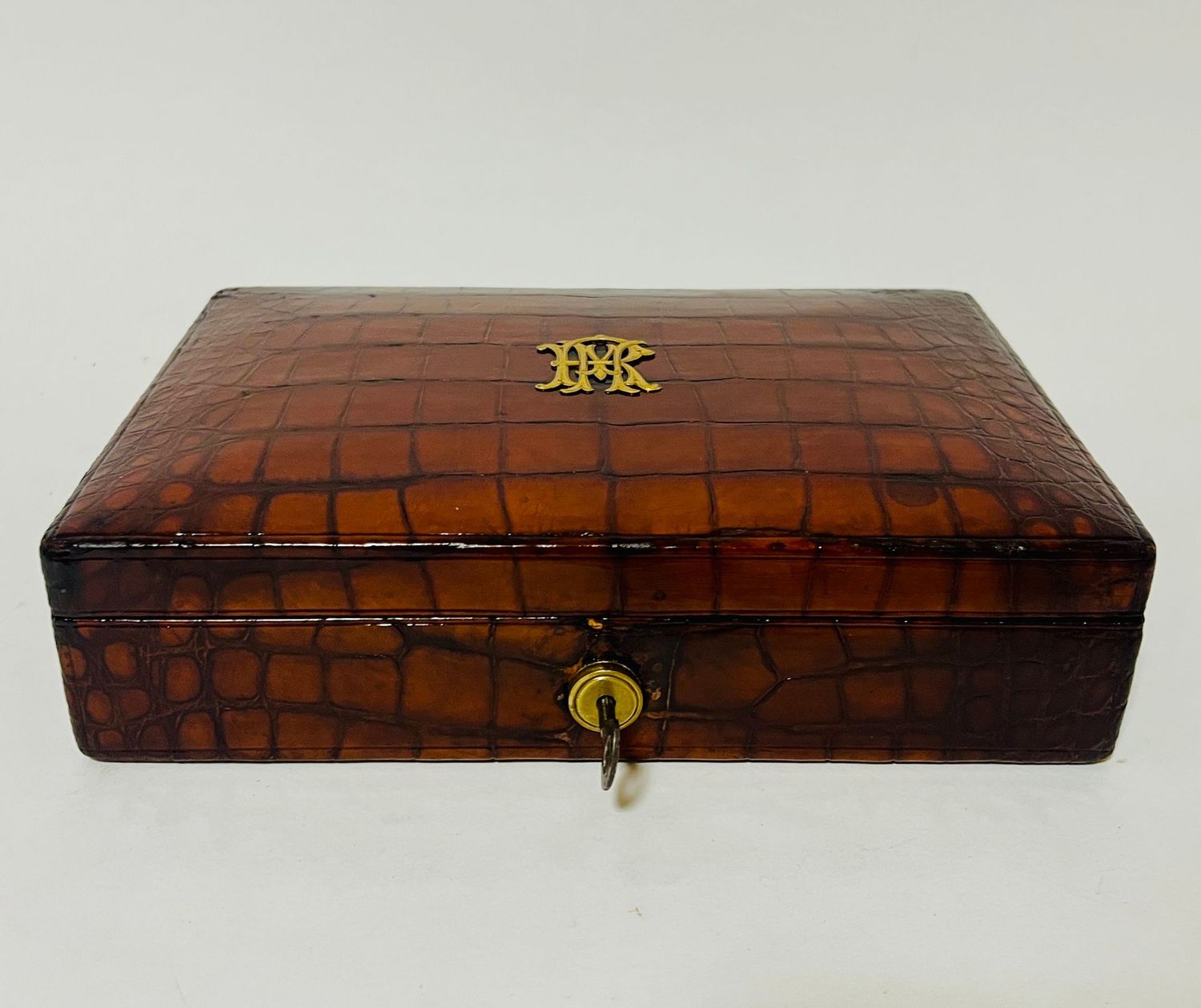 Antique Crocodile Leather Jewellery Box