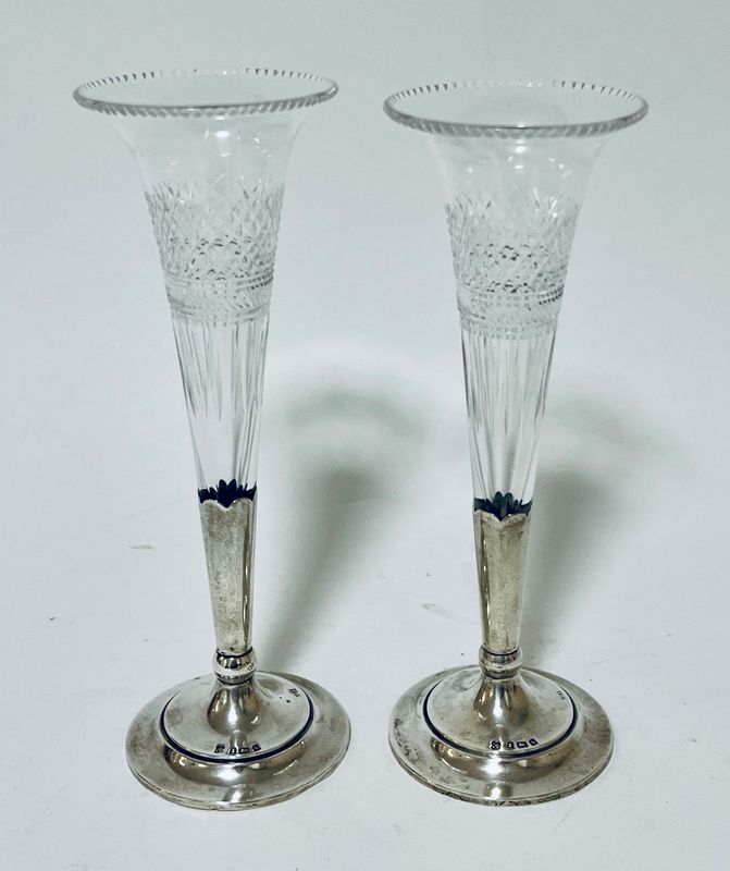 Pair of Silver Mounted Cut Glass Vases