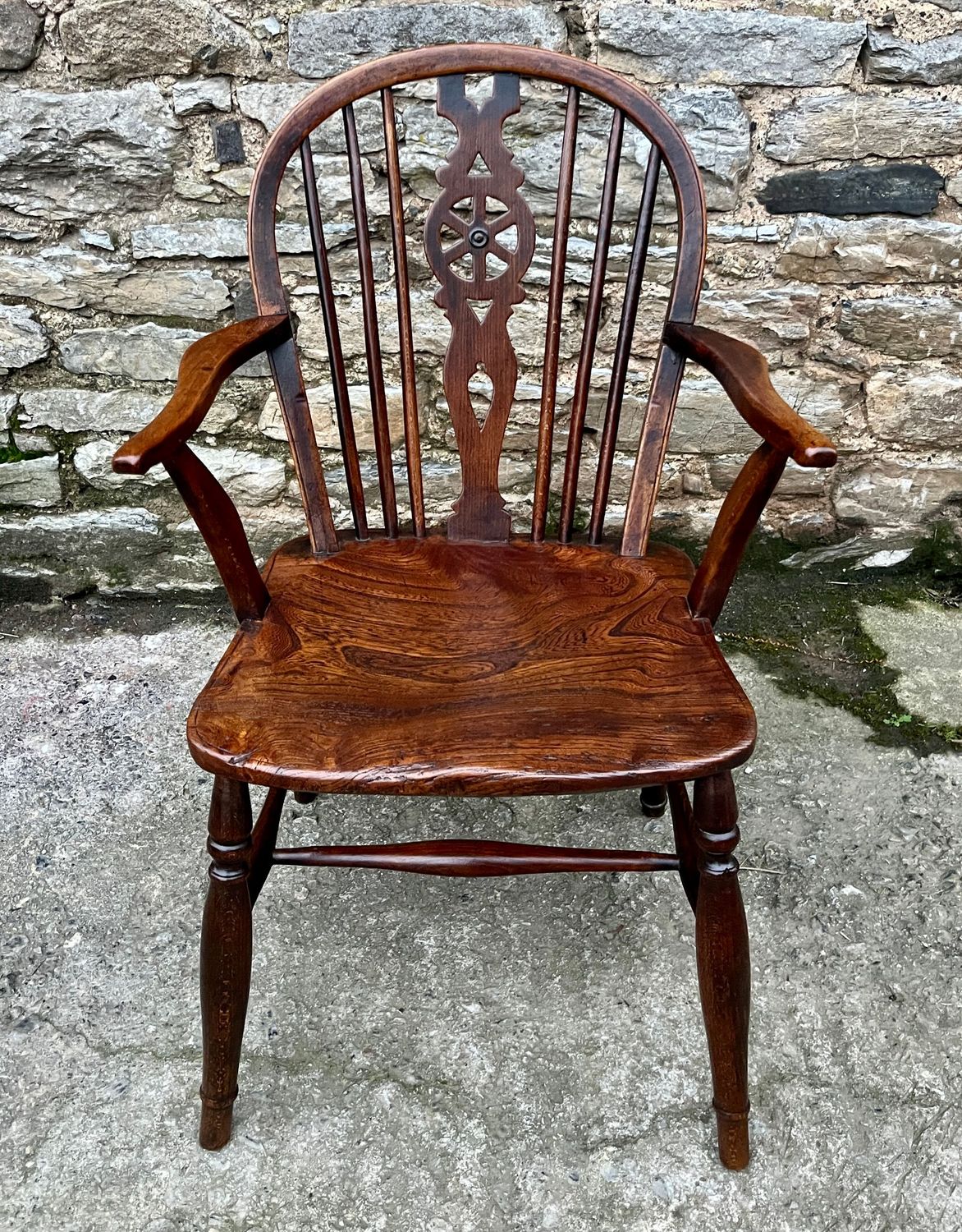 ​Antique Elm Wheelback Carver Chair