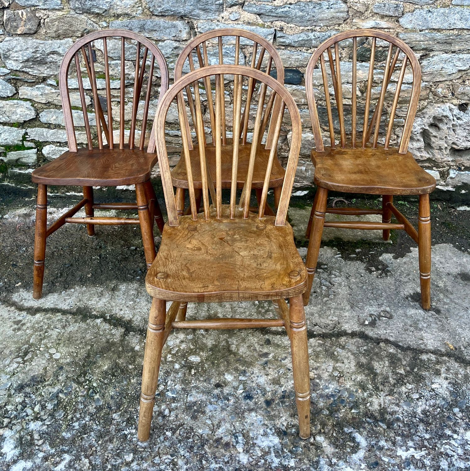 Set of 4 Antique War Department Elm Hoop Back Chairs